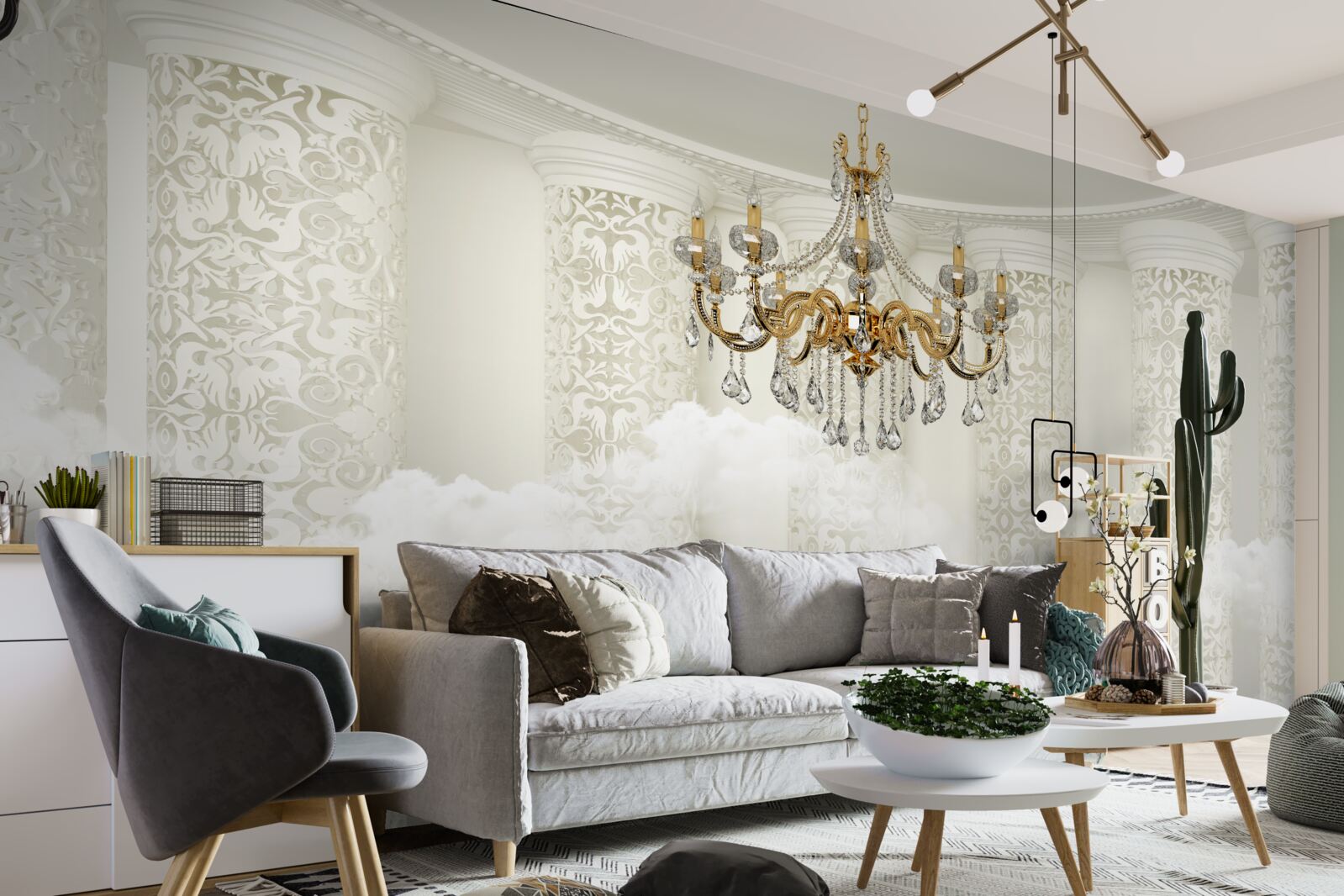 Фотошпалери люстра, оточена арками