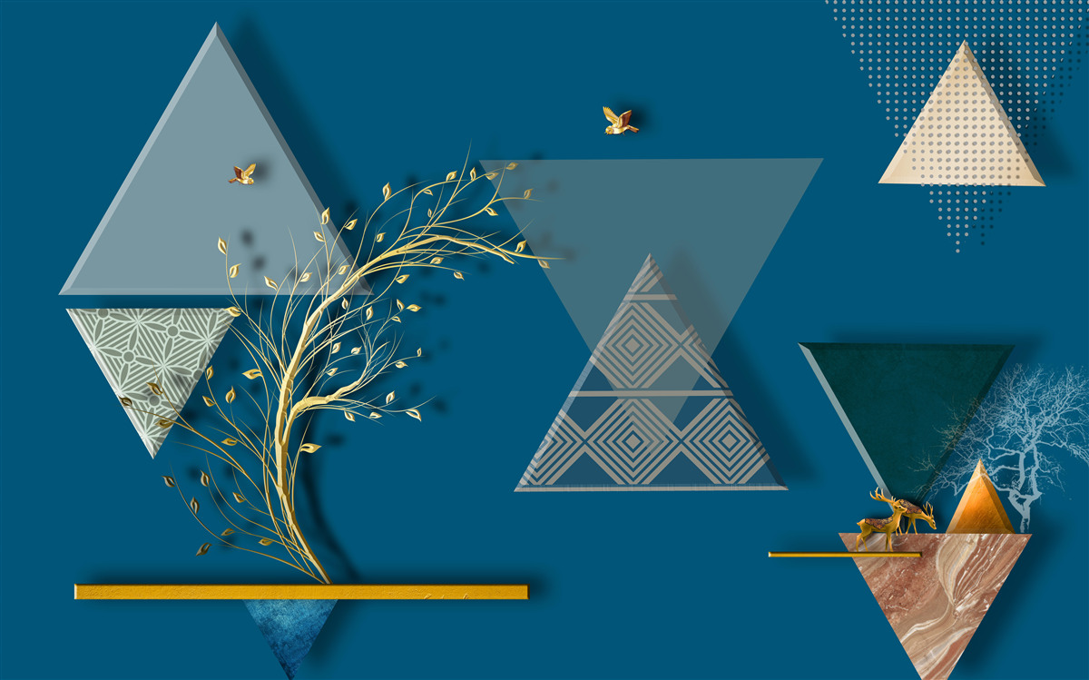 Фотошпалери різні трикутники на синьому тлі