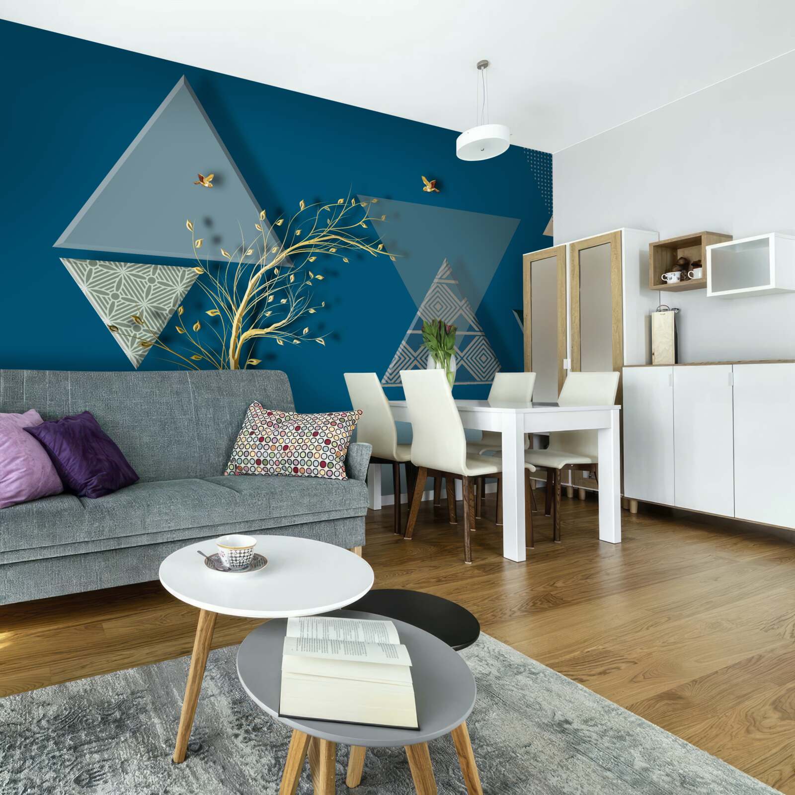 Фотошпалери різні трикутники на синьому тлі