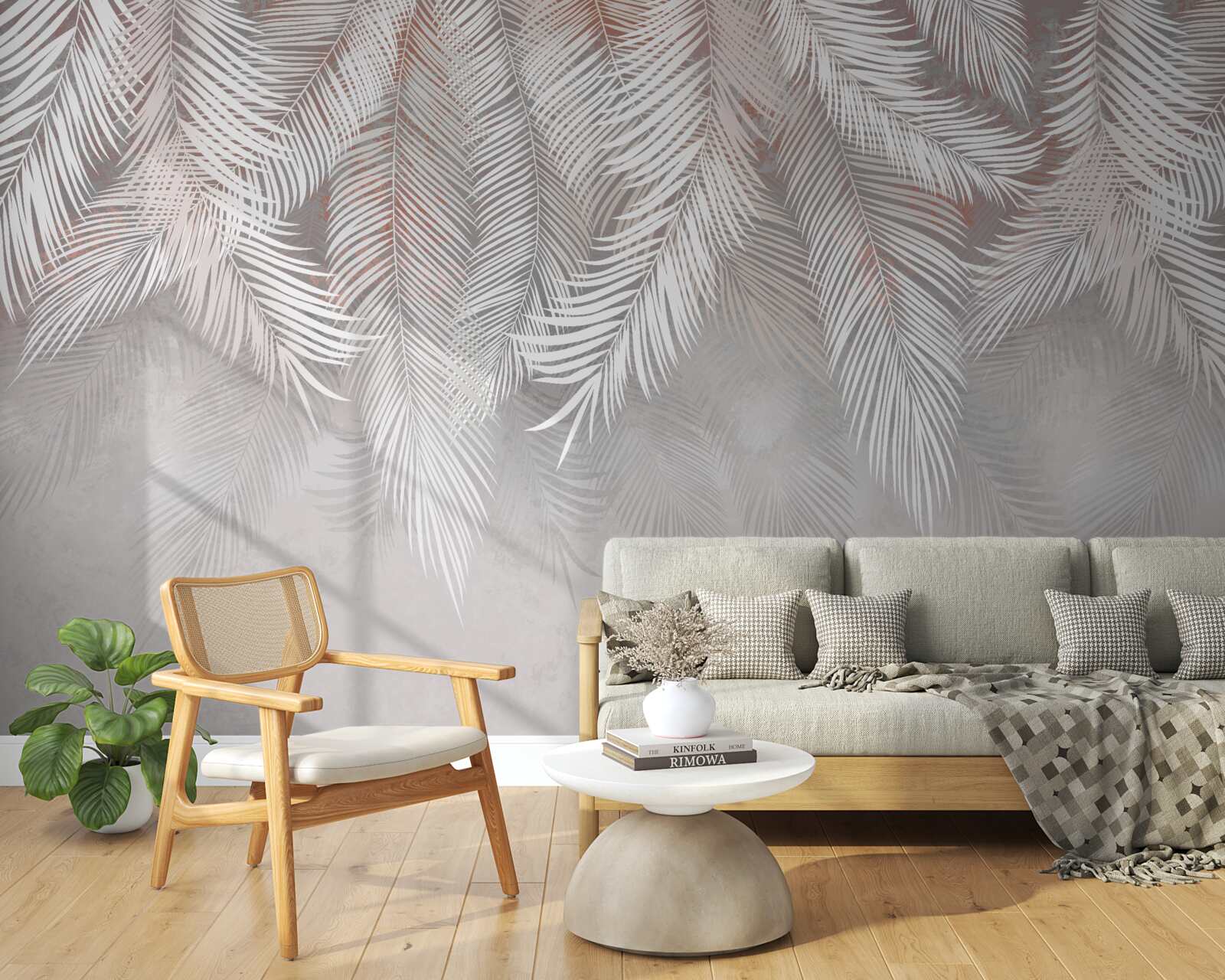 Фотошпалери світло-сірі гілки папороті