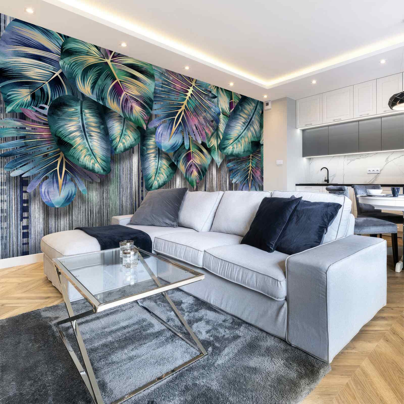 Фотошпалери тропічне листя в яскравих кольорах перевернуте догори дригом