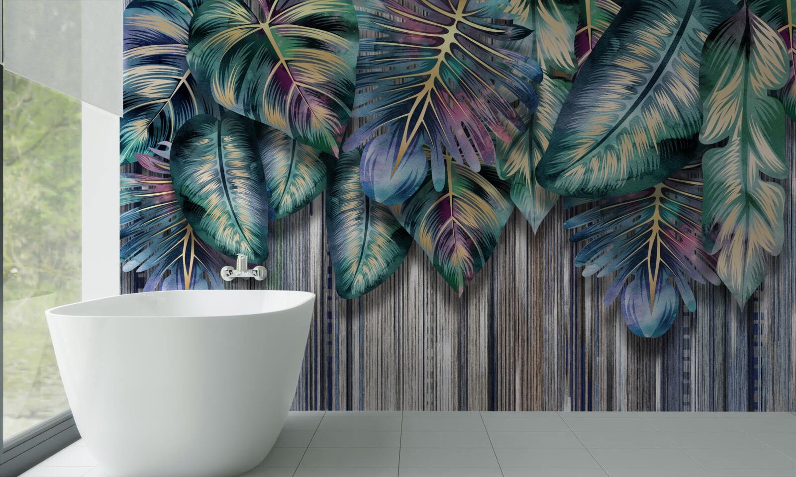 Фотошпалери тропічне листя в яскравих кольорах перевернуте догори дригом