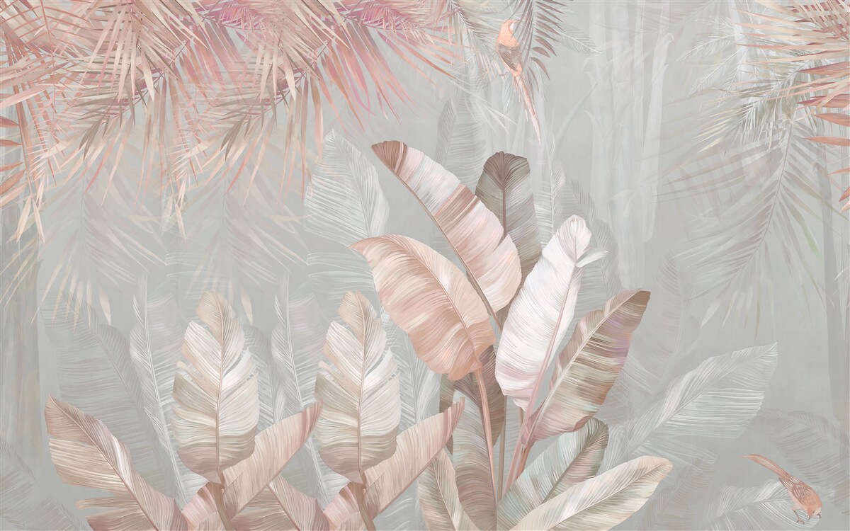 Фотошпалери туман огортає листя тропіків світло-коричневим відтінком