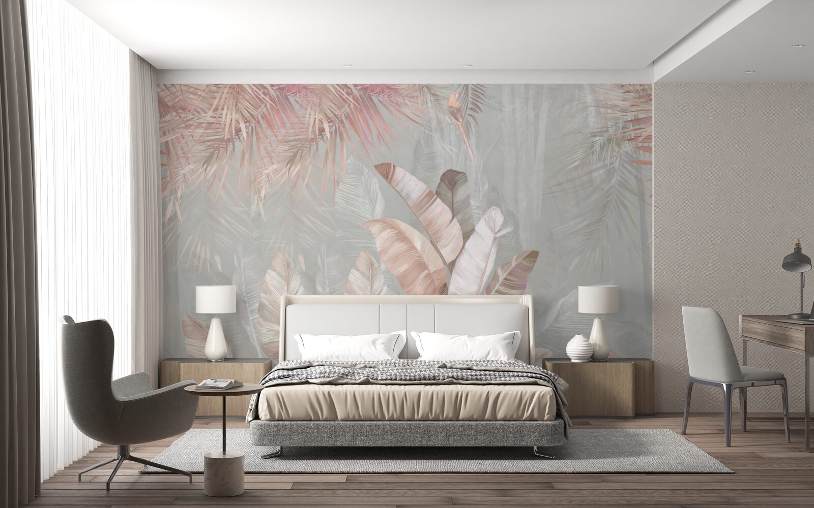 Фотошпалери туман огортає листя тропіків світло-коричневим відтінком