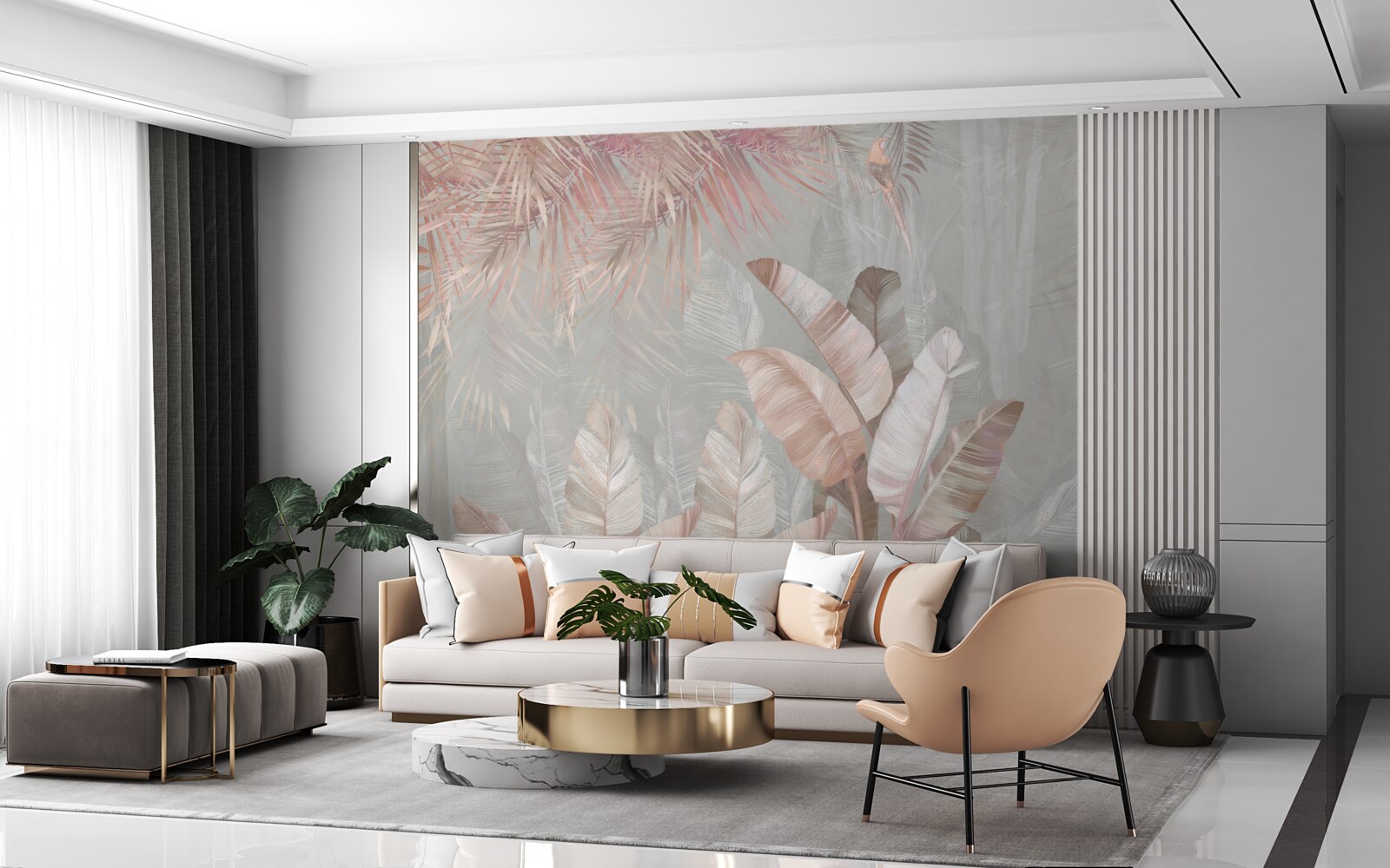 Фотошпалери туман огортає листя тропіків світло-коричневим відтінком