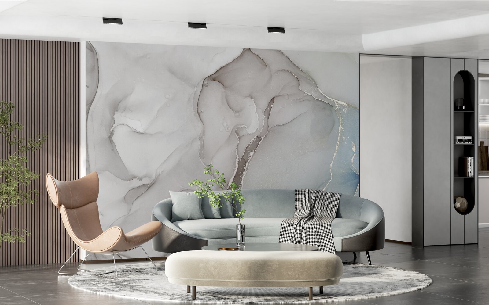 Фотошпалери світло-сірий мармур з вкрапленнями золотих і блакитних тонів