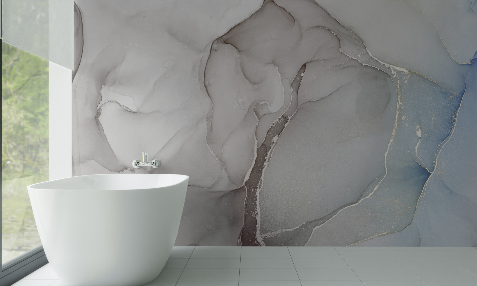 Фотошпалери світло-сірий мармур з вкрапленнями золотих і блакитних тонів