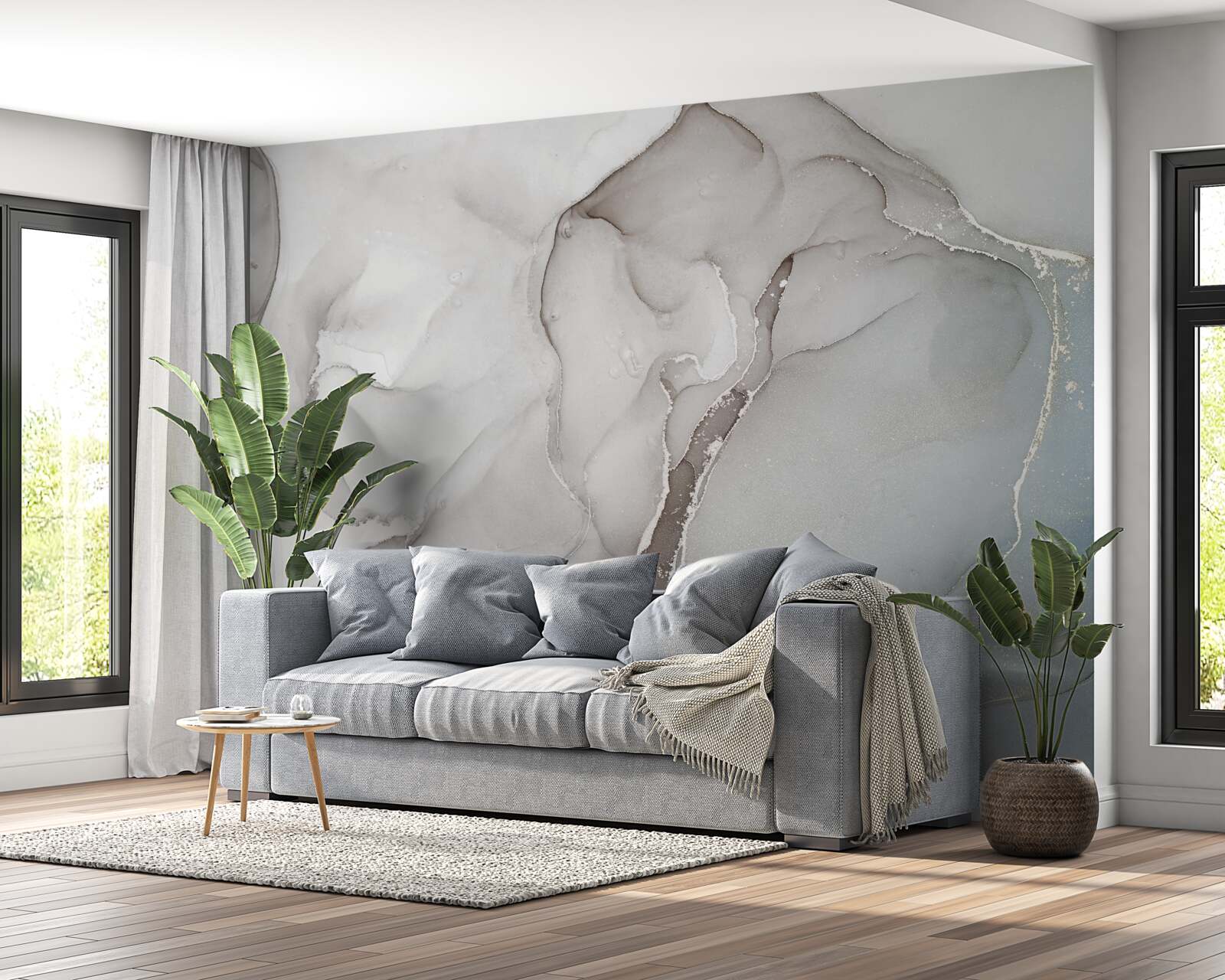 Фотошпалери світло-сірий мармур з вкрапленнями золотих і блакитних тонів