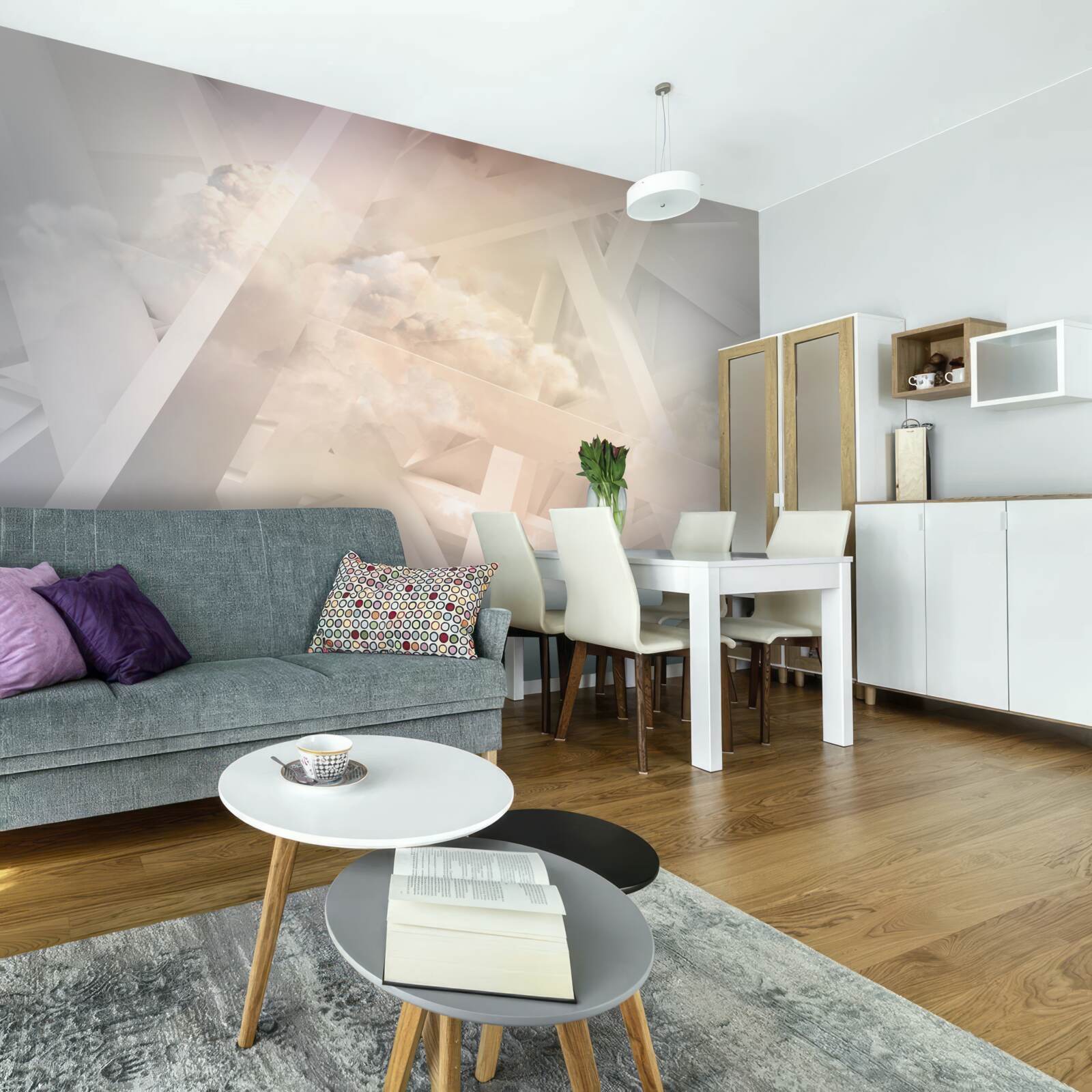 Фотошпалери абстрактні світлові форми та легкі хмари