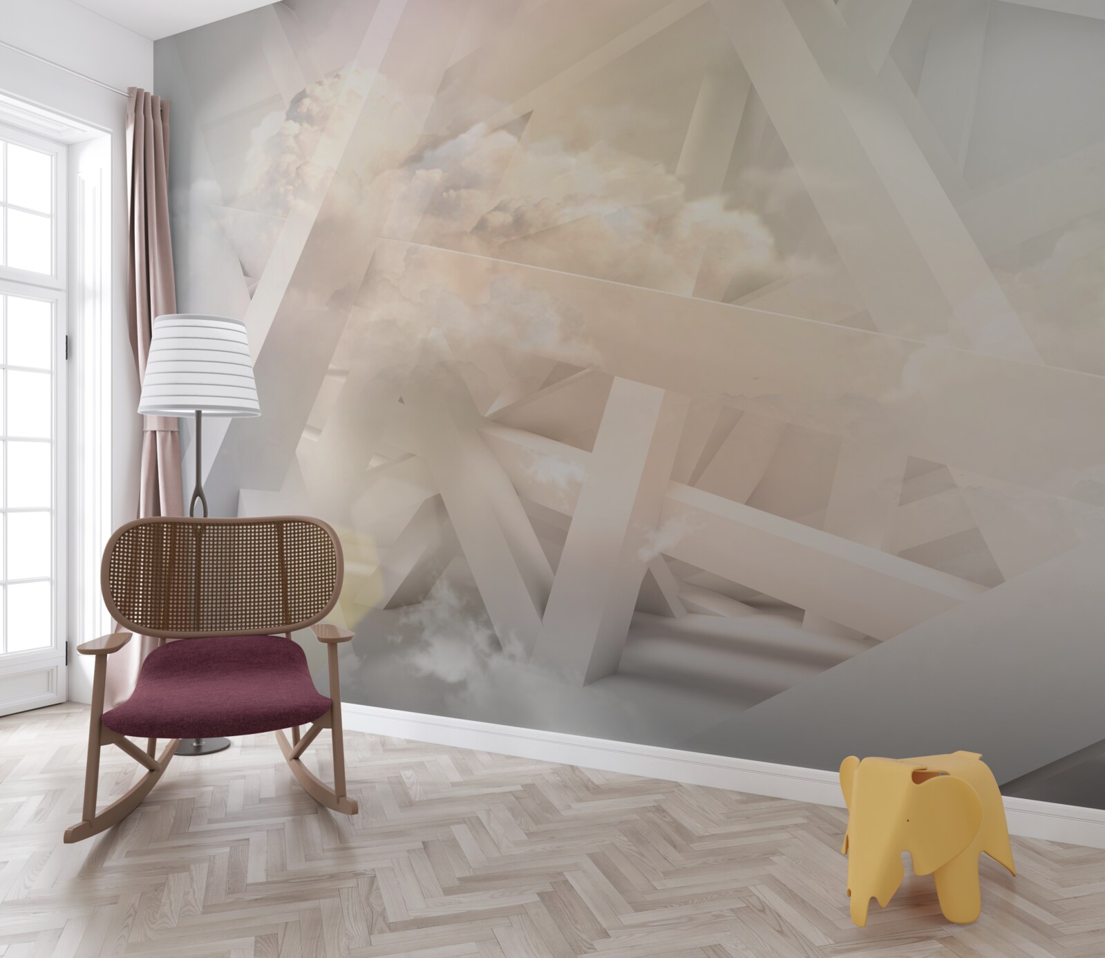 Фотошпалери абстрактні світлові форми та легкі хмари