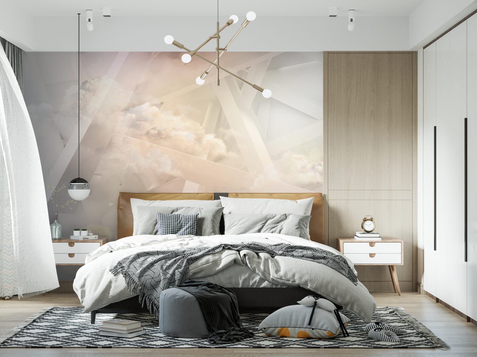 Фотошпалери абстрактні світлові форми та легкі хмари