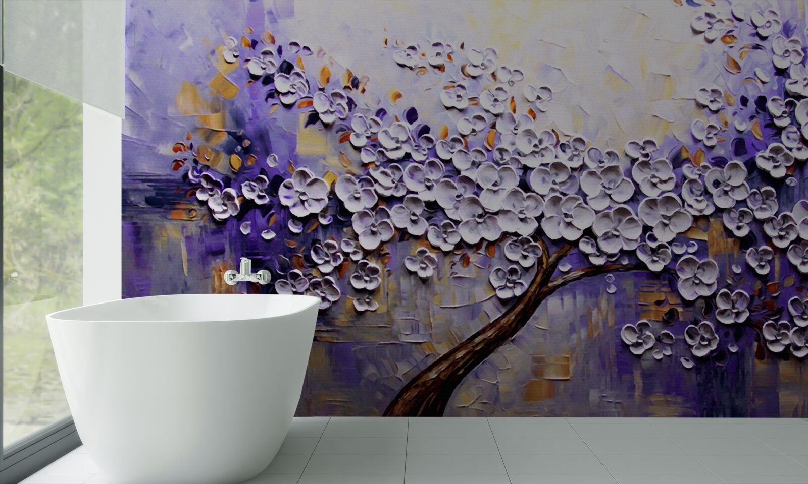 Фотошпалери на дереві розпускаються легкі та яскраві квіти