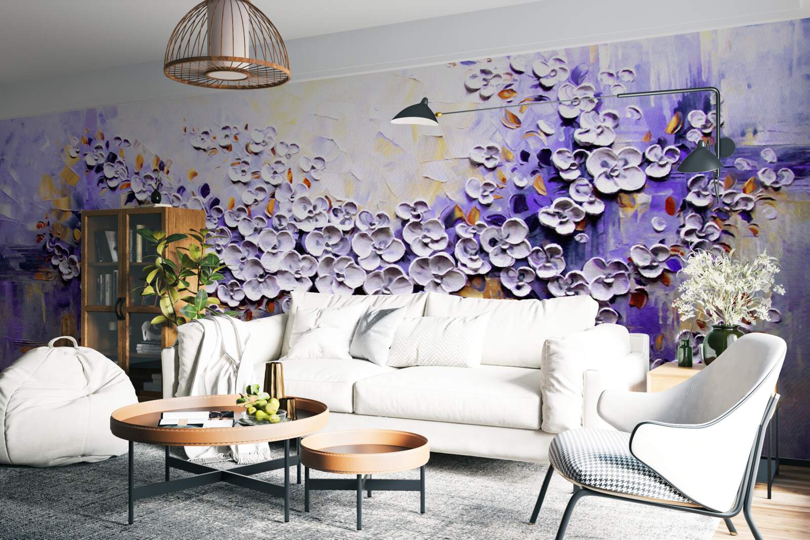 Фотошпалери на дереві розпускаються легкі та яскраві квіти