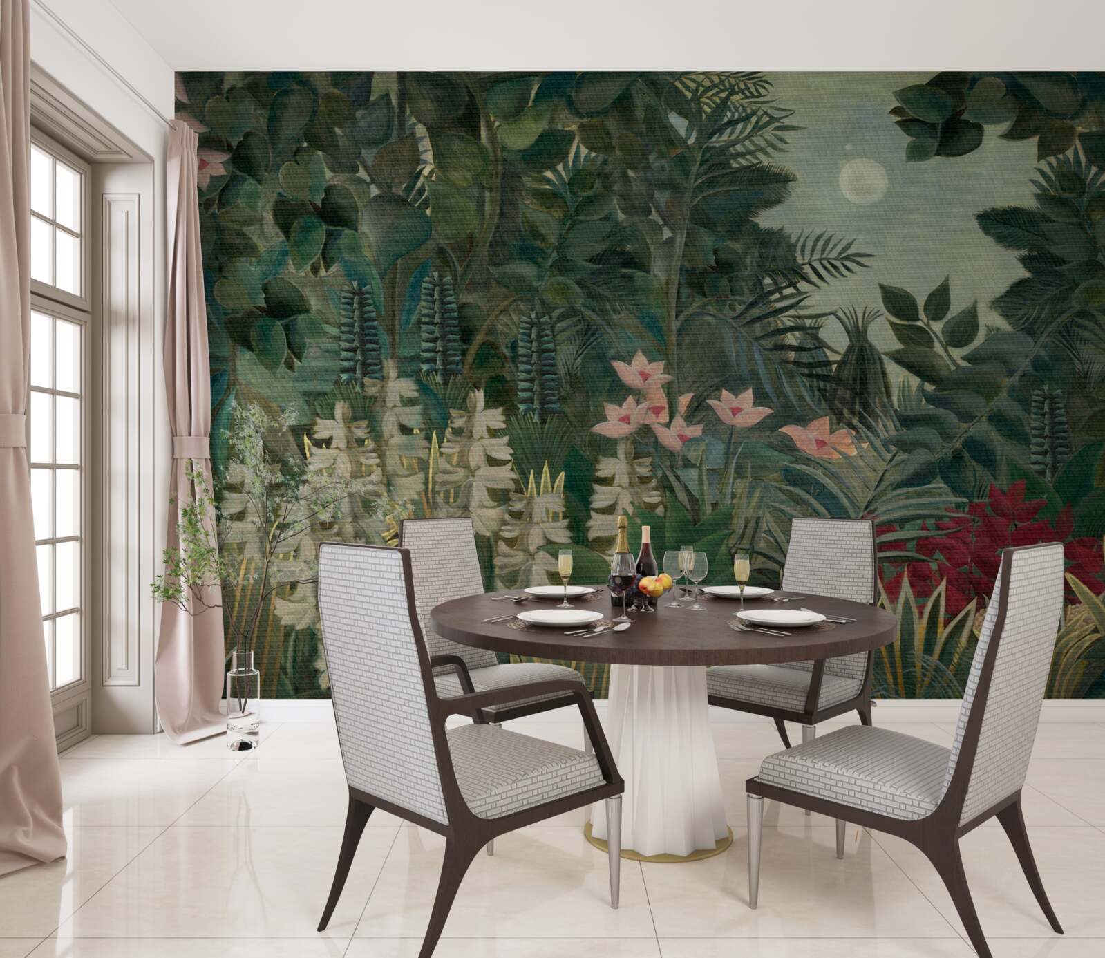 Фотошпалери місяць світить у нічному небі над зеленим тропічним лісом