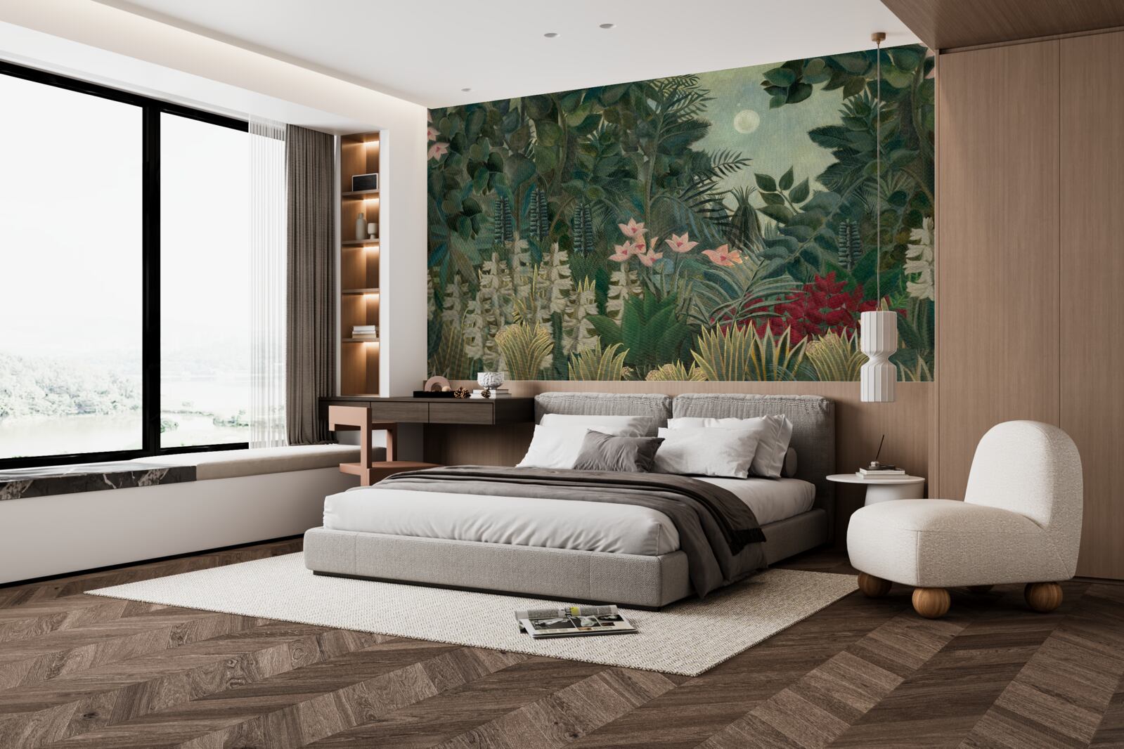 Фотошпалери місяць світить у нічному небі над зеленим тропічним лісом