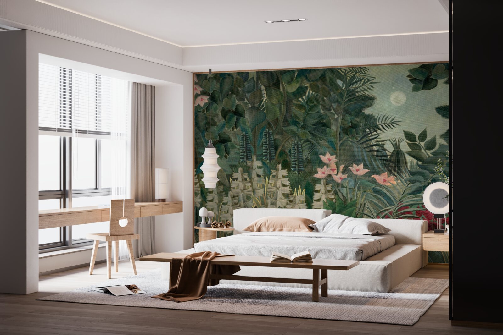 Фотошпалери місяць світить у нічному небі над зеленим тропічним лісом