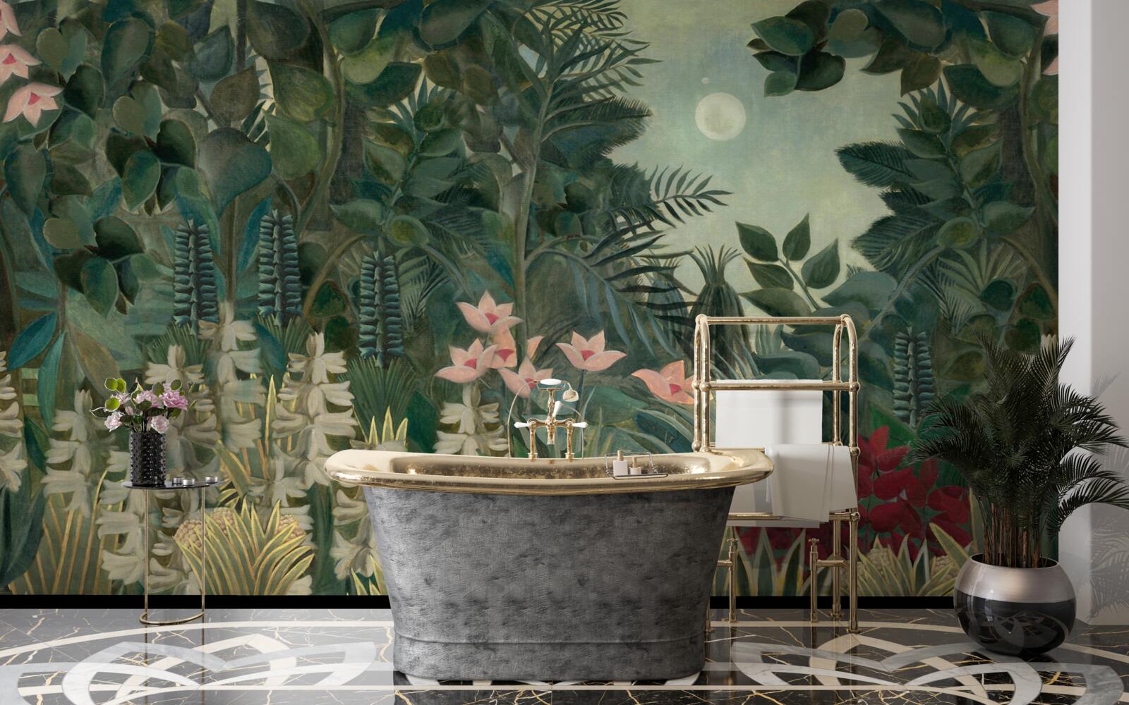 Фотошпалери місяць світить у нічному небі над зеленим тропічним лісом