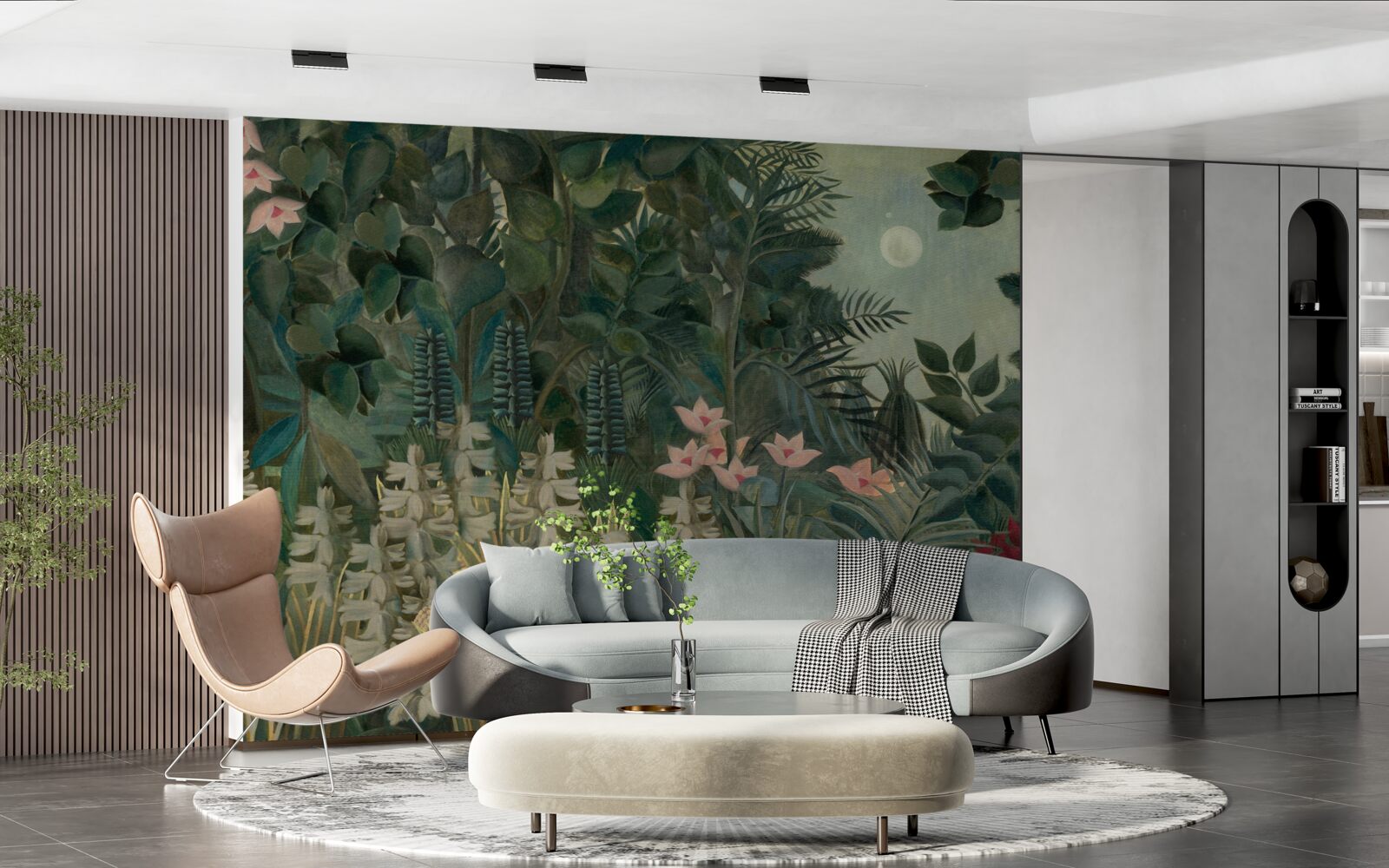 Фотошпалери місяць світить у нічному небі над зеленим тропічним лісом