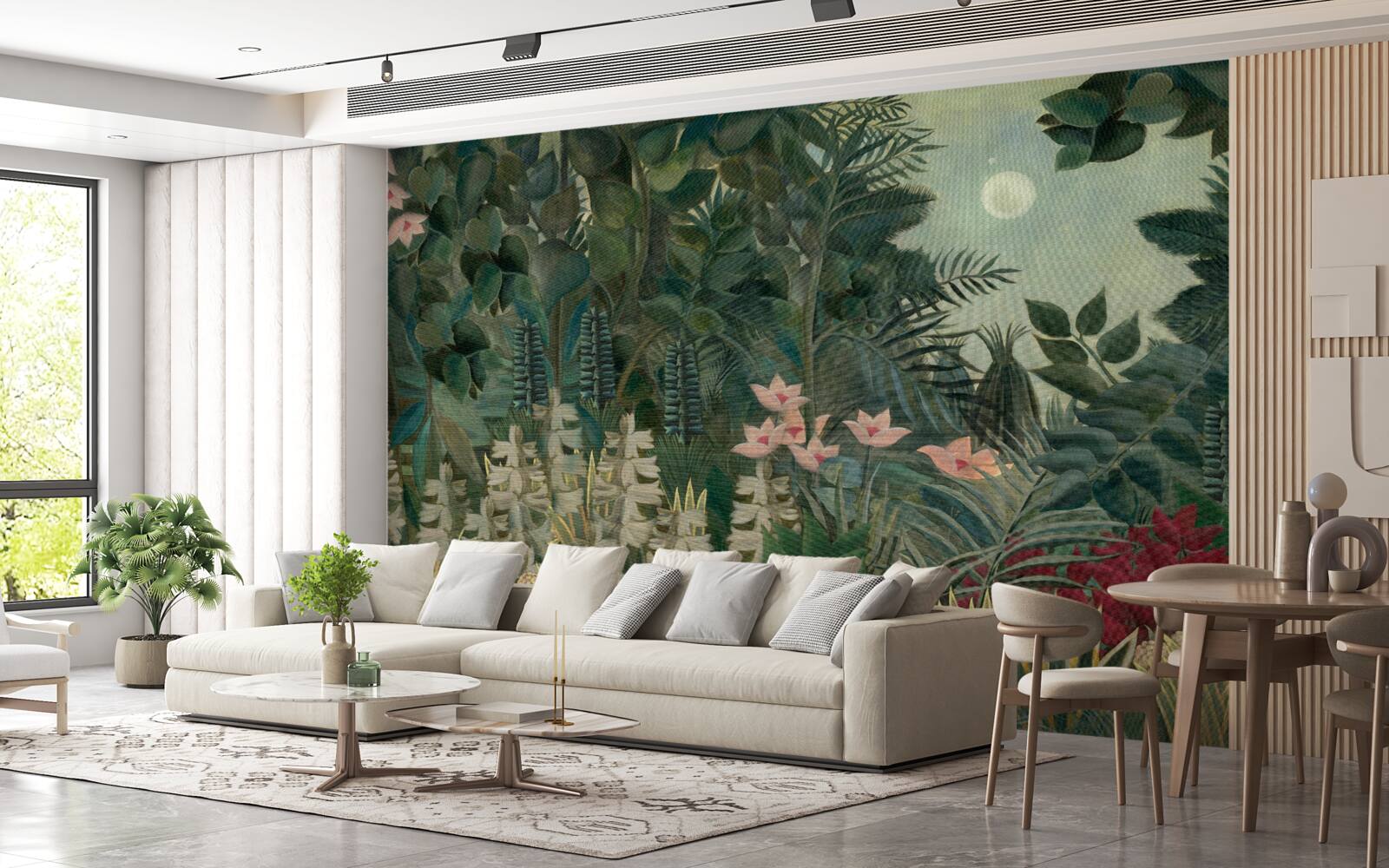 Фотошпалери місяць світить у нічному небі над зеленим тропічним лісом