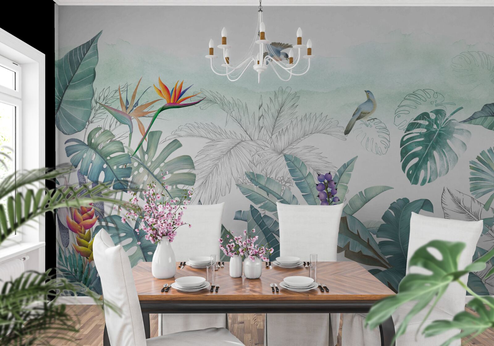 Фотошпалери зелене листя тропічної рослинності