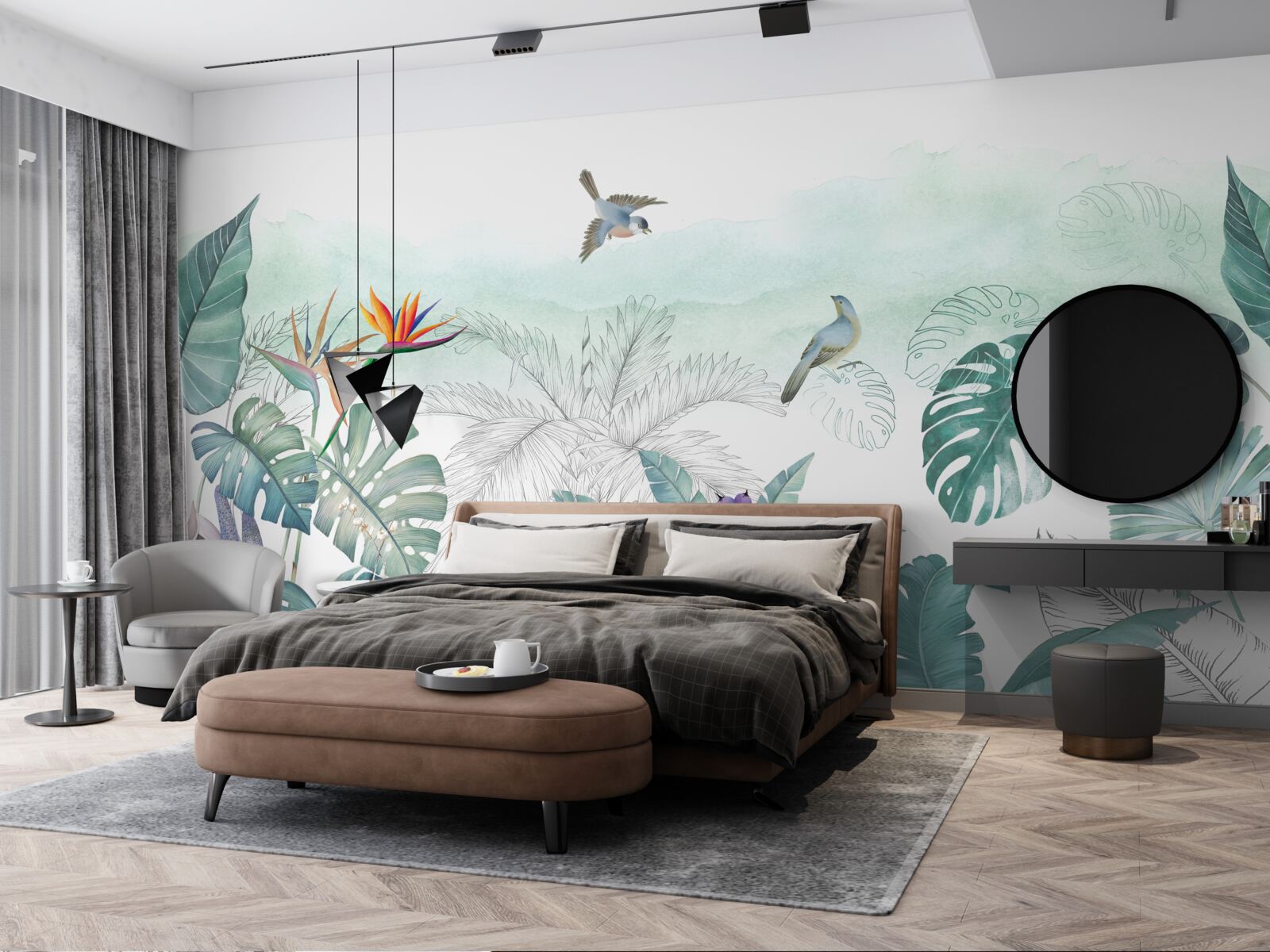 Фотошпалери зелене листя тропічної рослинності