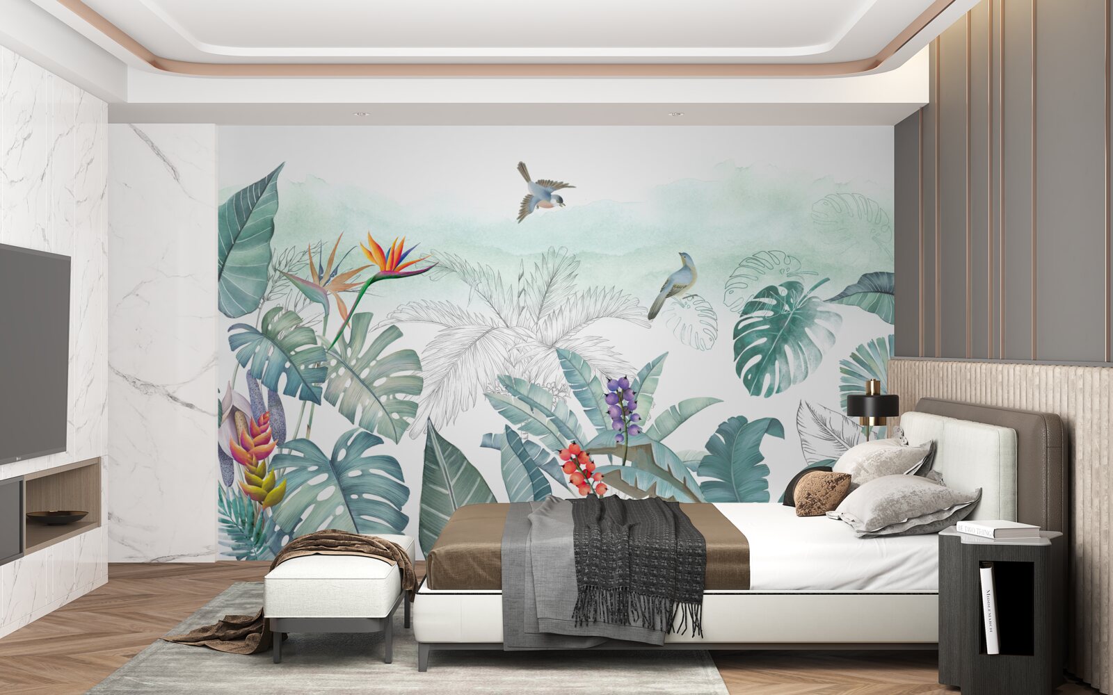 Фотошпалери зелене листя тропічної рослинності