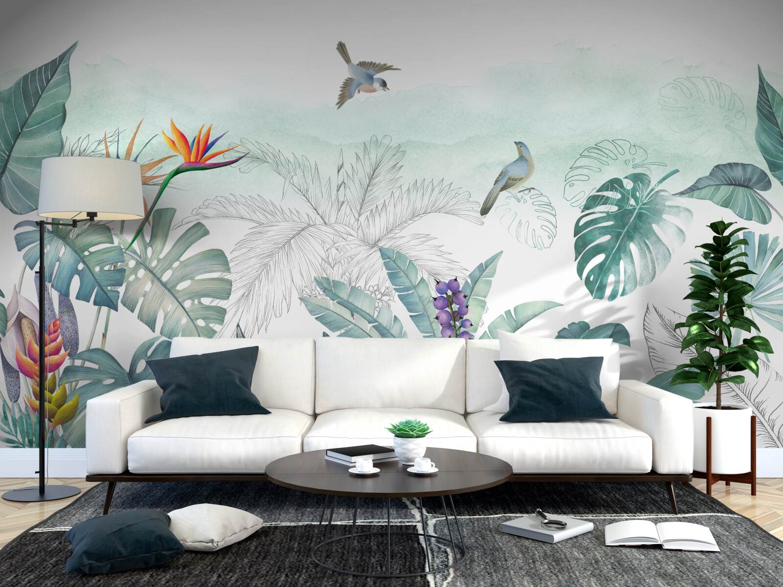 Фотошпалери зелене листя тропічної рослинності