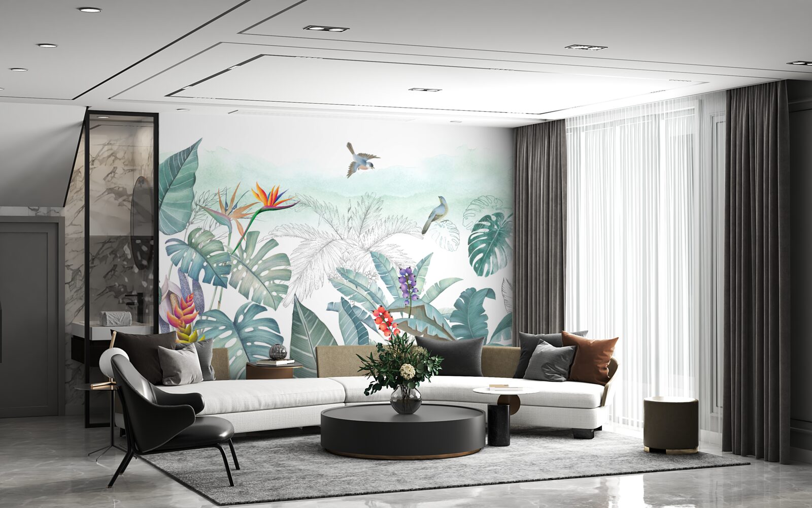 Фотошпалери зелене листя тропічної рослинності