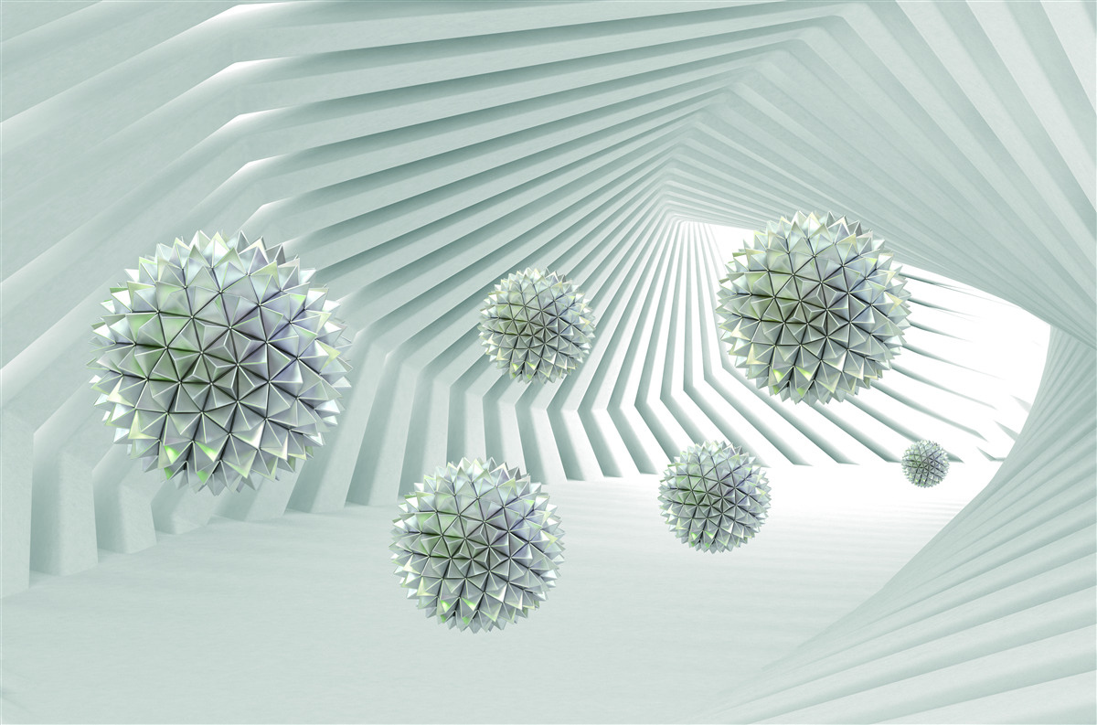 Фотошпалери тунель з геометричним візерунком і літаючими кулями