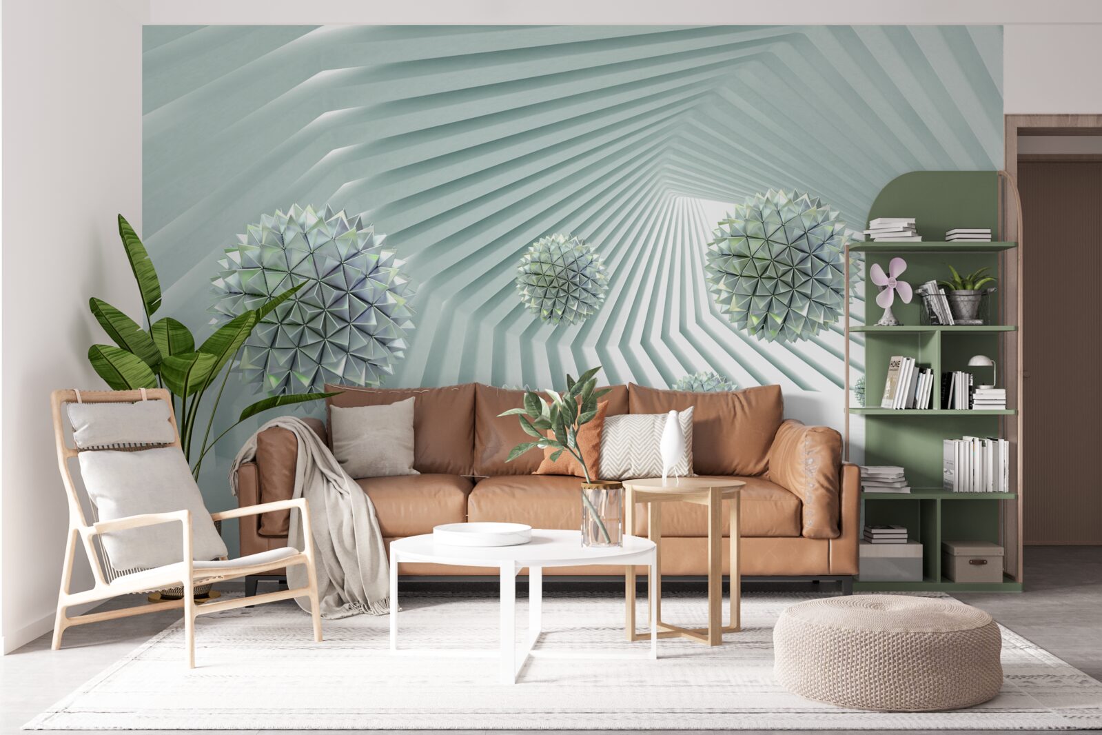 Фотошпалери тунель з геометричним візерунком і літаючими кулями