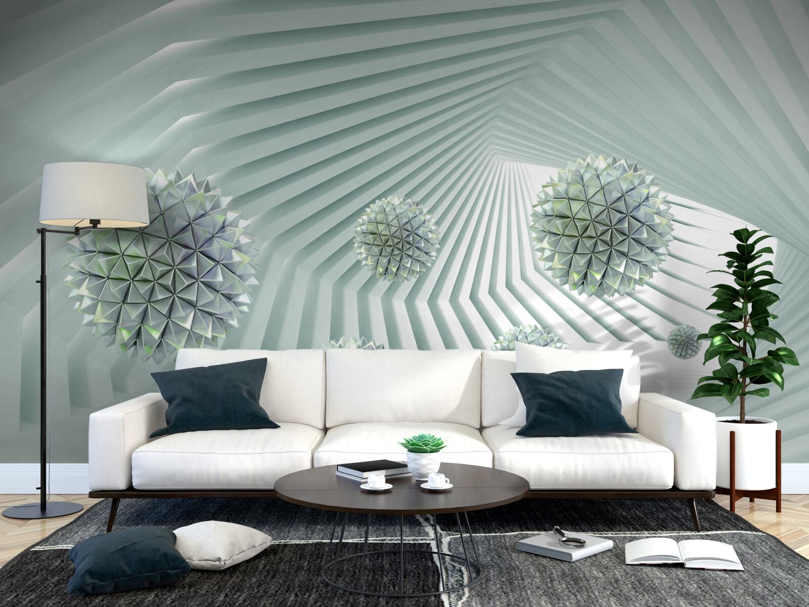 Фотошпалери тунель з геометричним візерунком і літаючими кулями