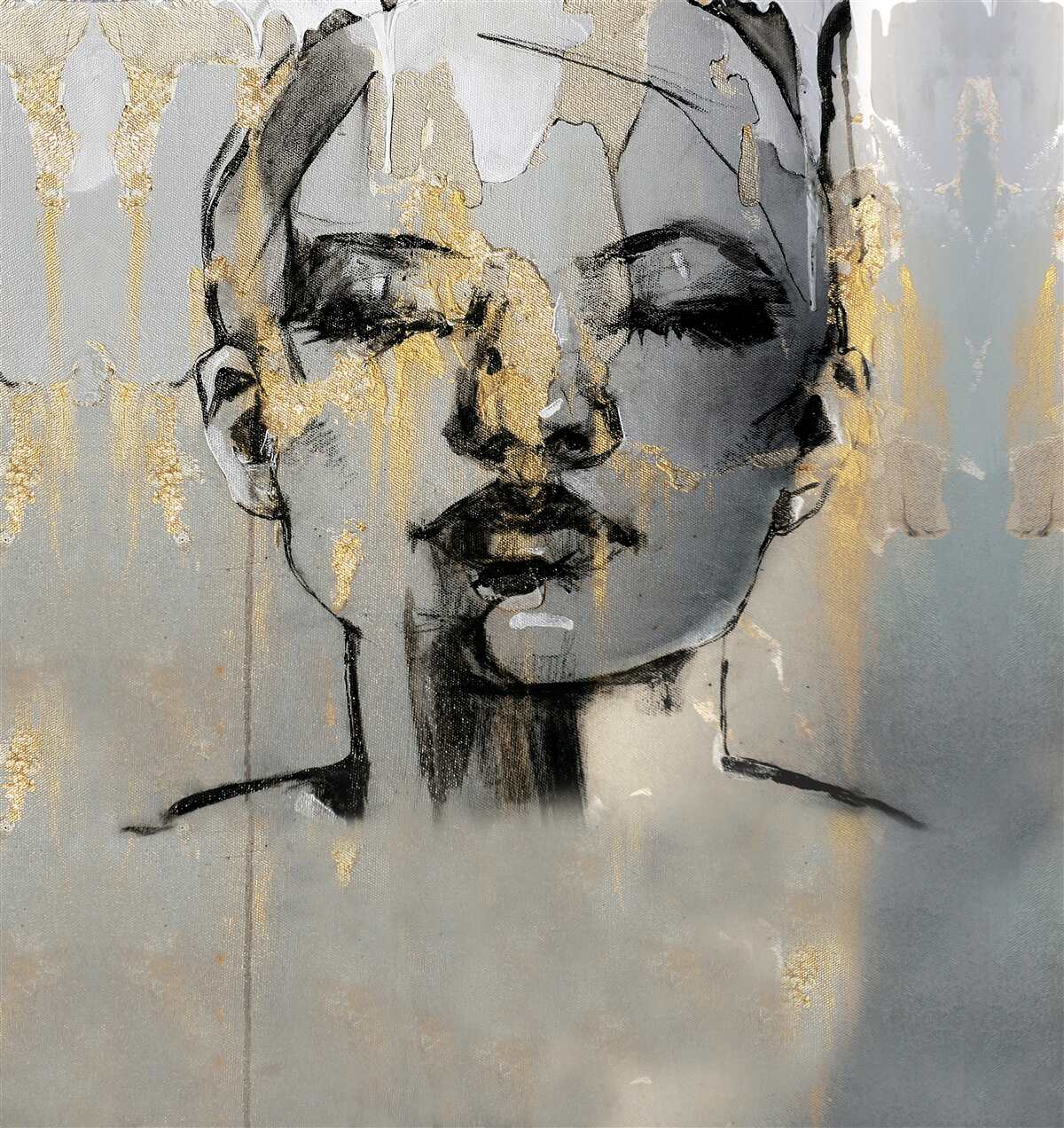 Фотошпалери дівчина малює абстракцію чорною фарбою