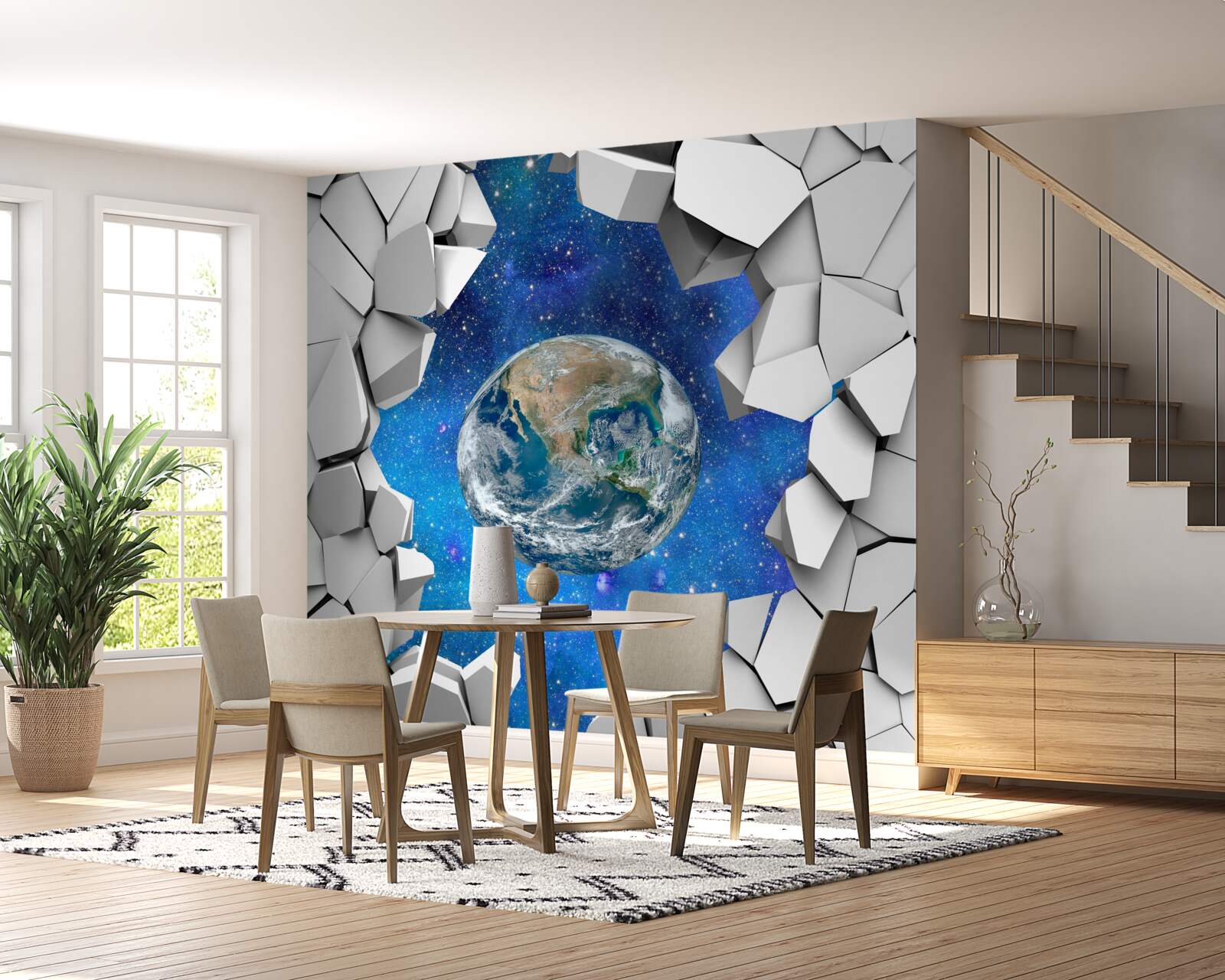 Фотошпалери кам'яна стіна і планета Земля