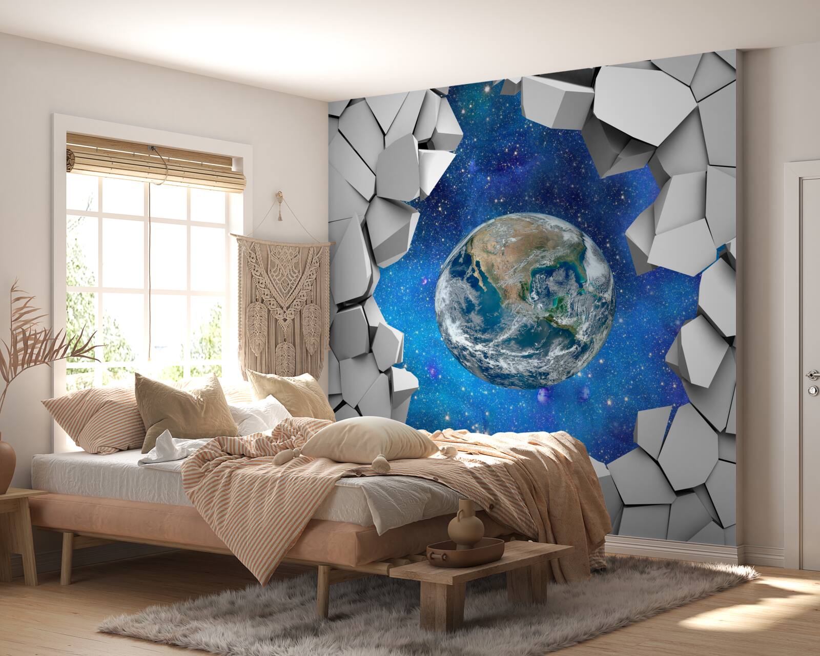 Фотошпалери кам'яна стіна і планета Земля