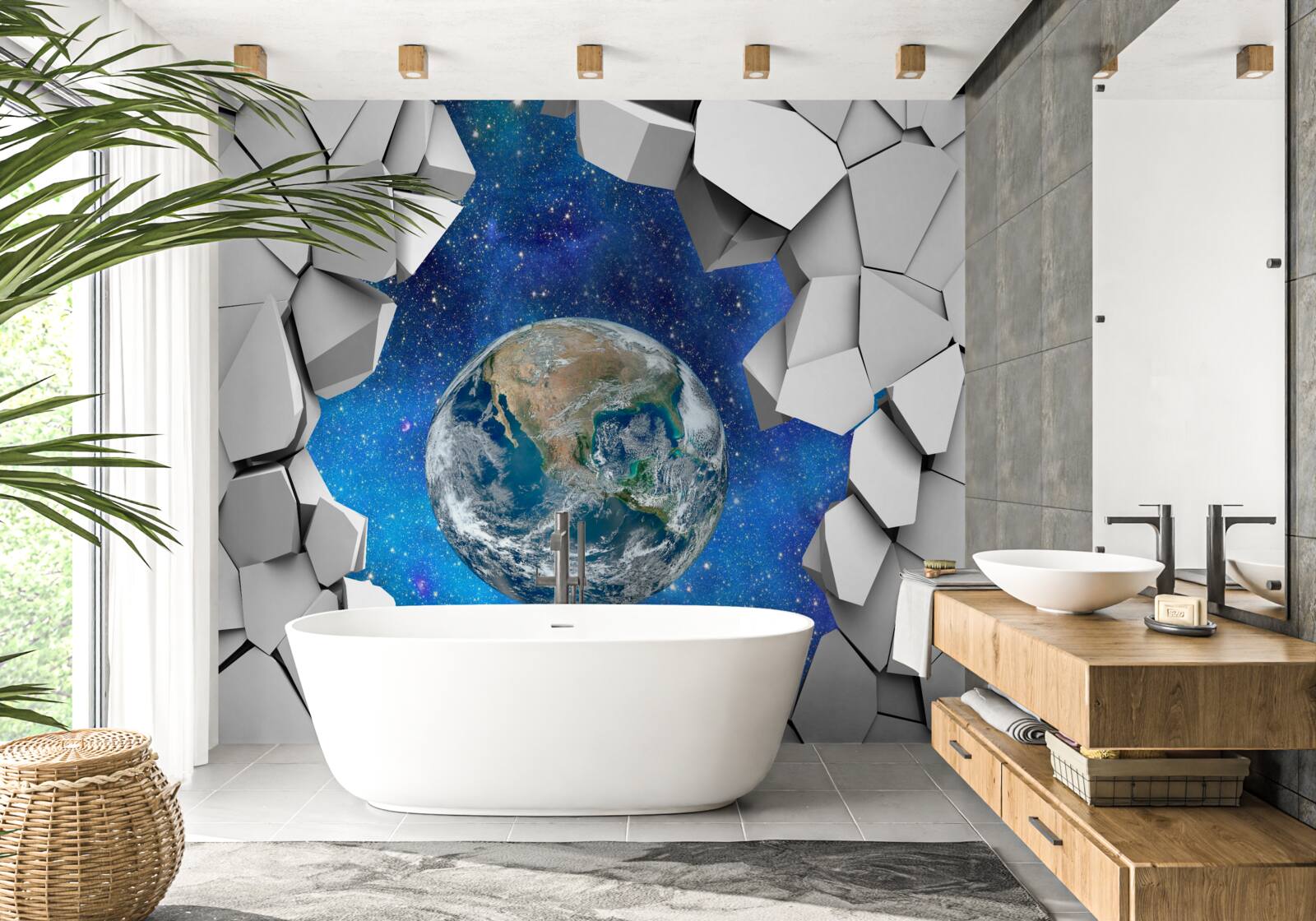 Фотошпалери кам'яна стіна і планета Земля