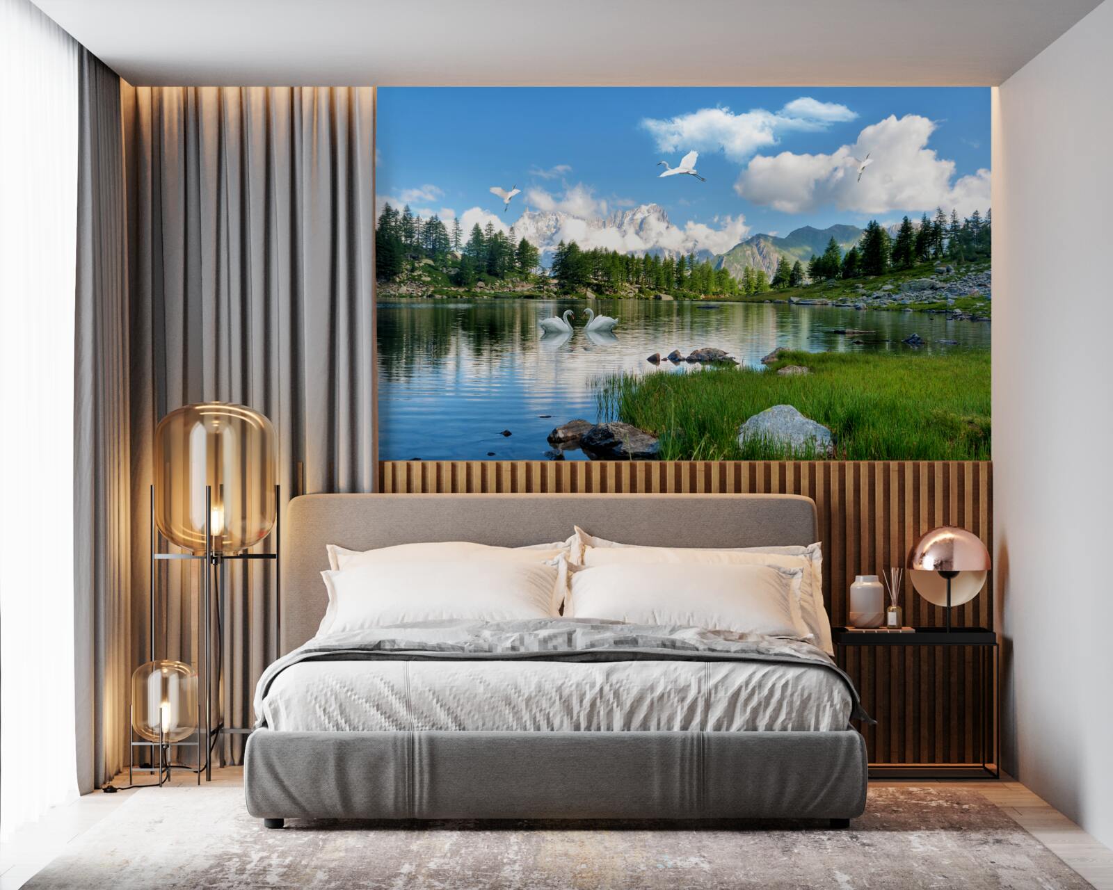 Фотошпалери літній день, спокійні озера в горах