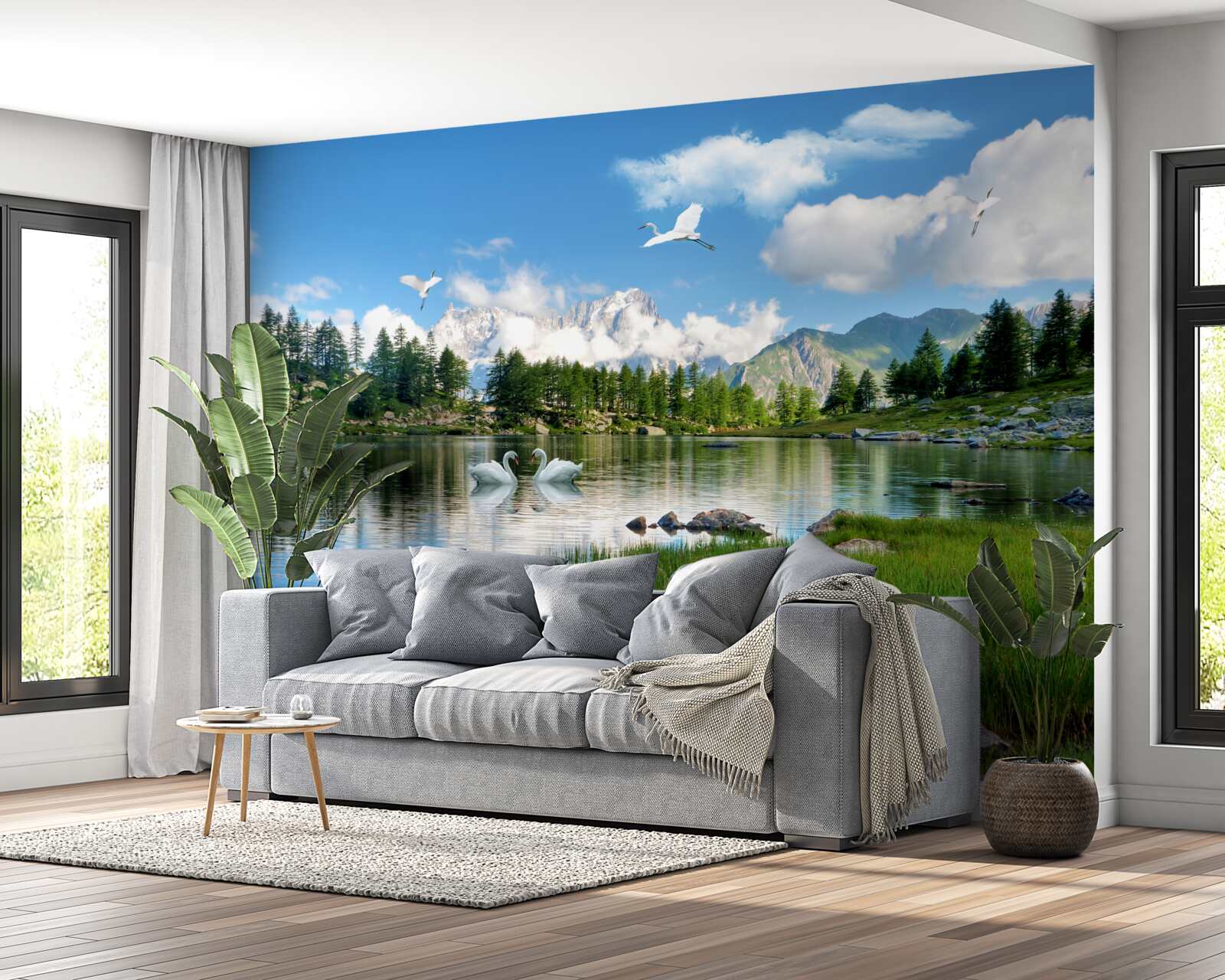 Фотошпалери літній день, спокійні озера в горах