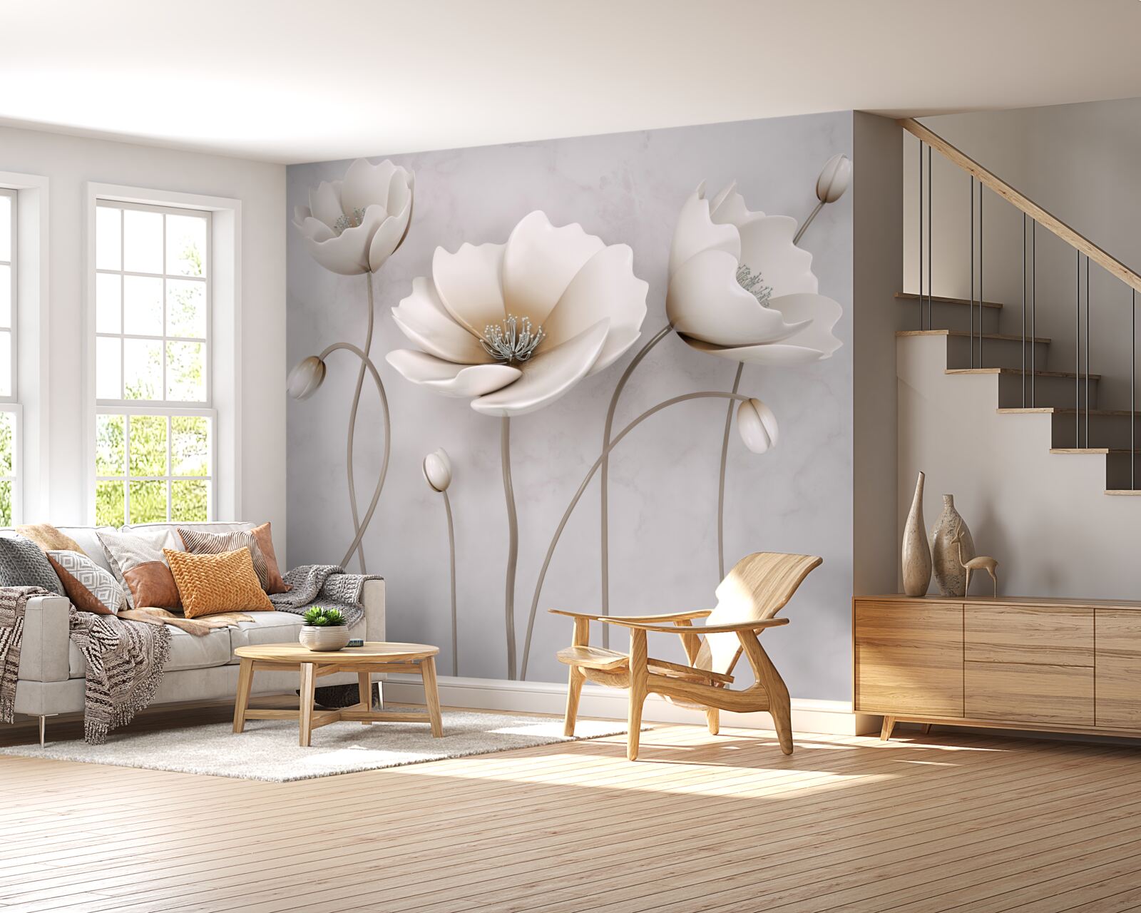 Фотошпалери витончені світлі маки