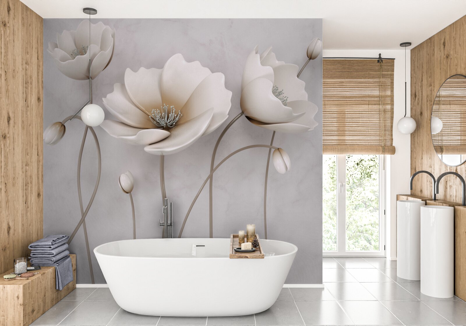 Фотошпалери витончені світлі маки