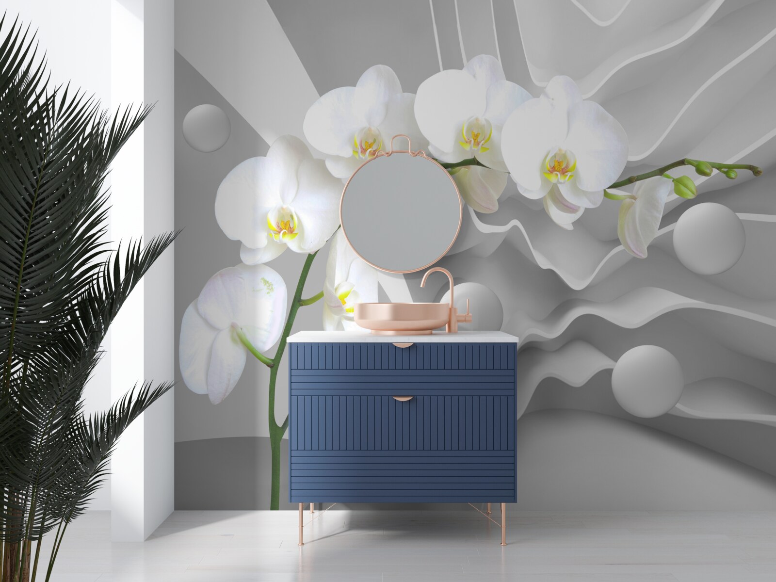 Фотошпалери абстракція витонченої білої орхідеї