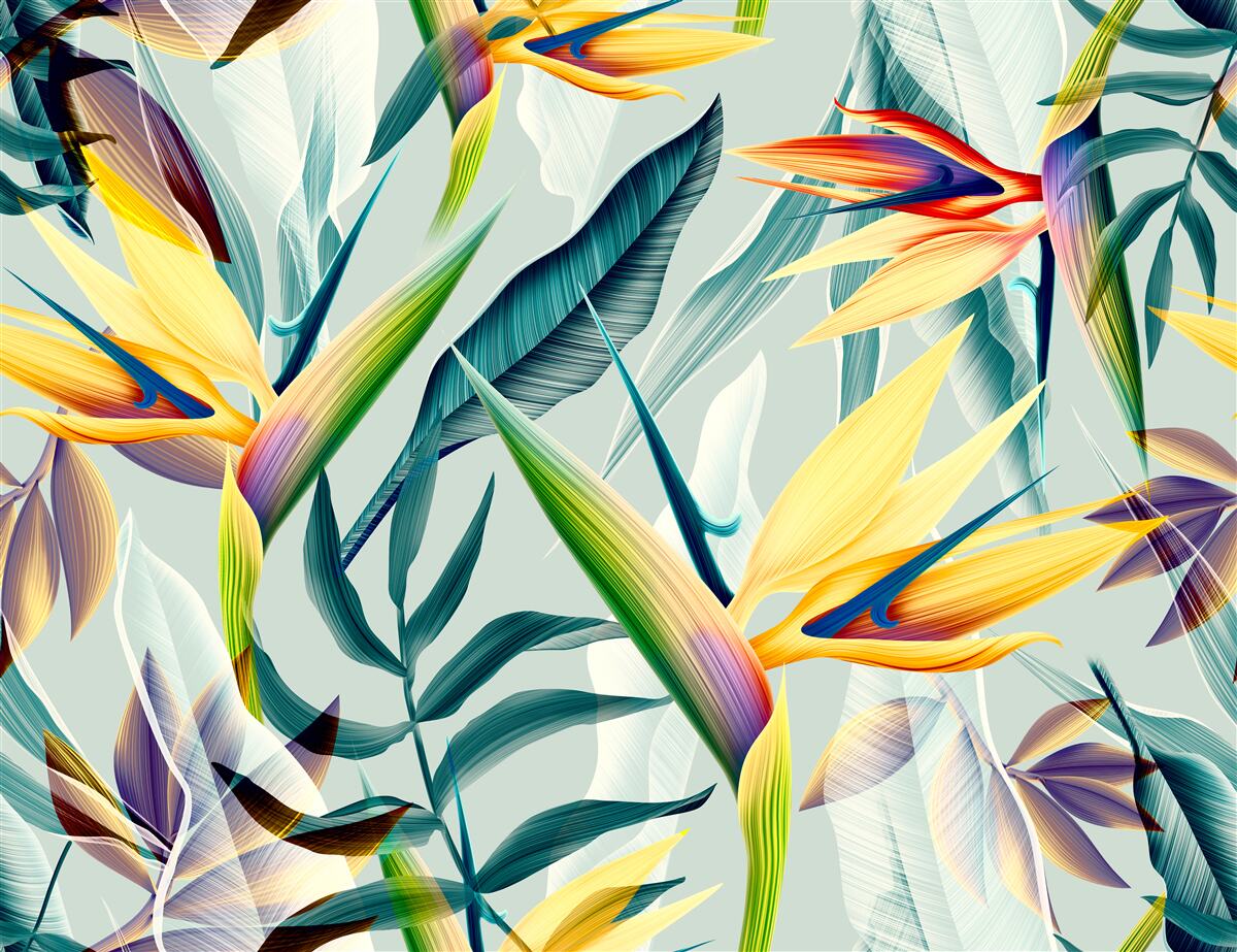 Фотошпалери листя різних кольорів у тропічному лісі