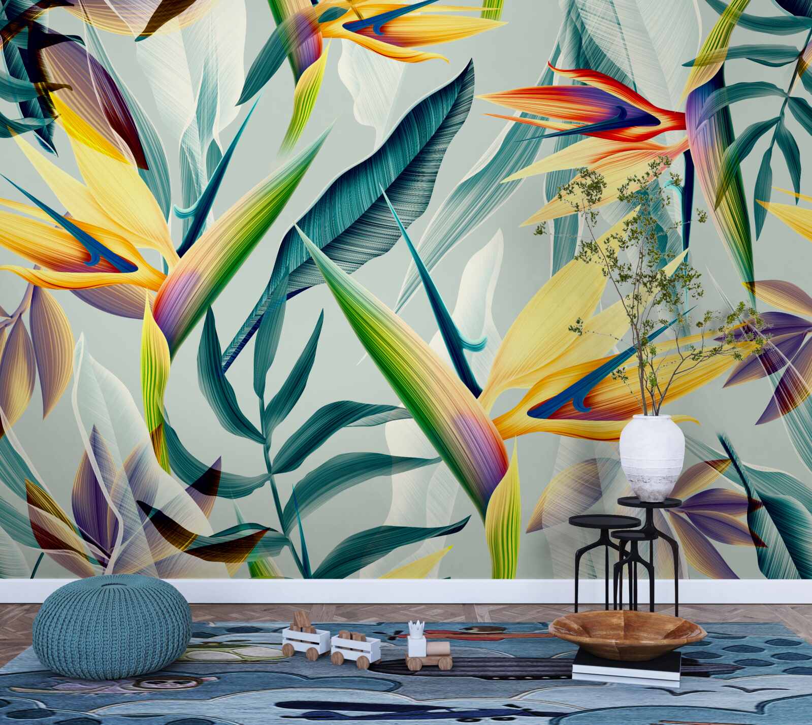 Фотошпалери листя різних кольорів у тропічному лісі