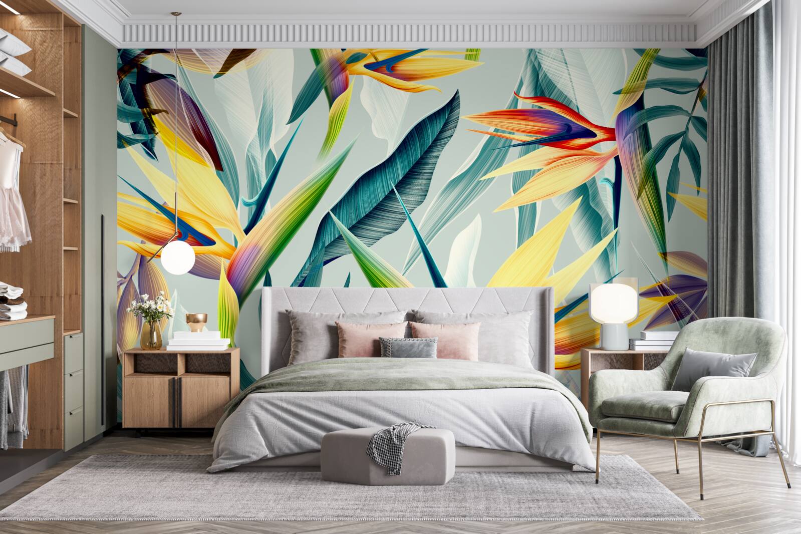 Фотошпалери листя різних кольорів у тропічному лісі