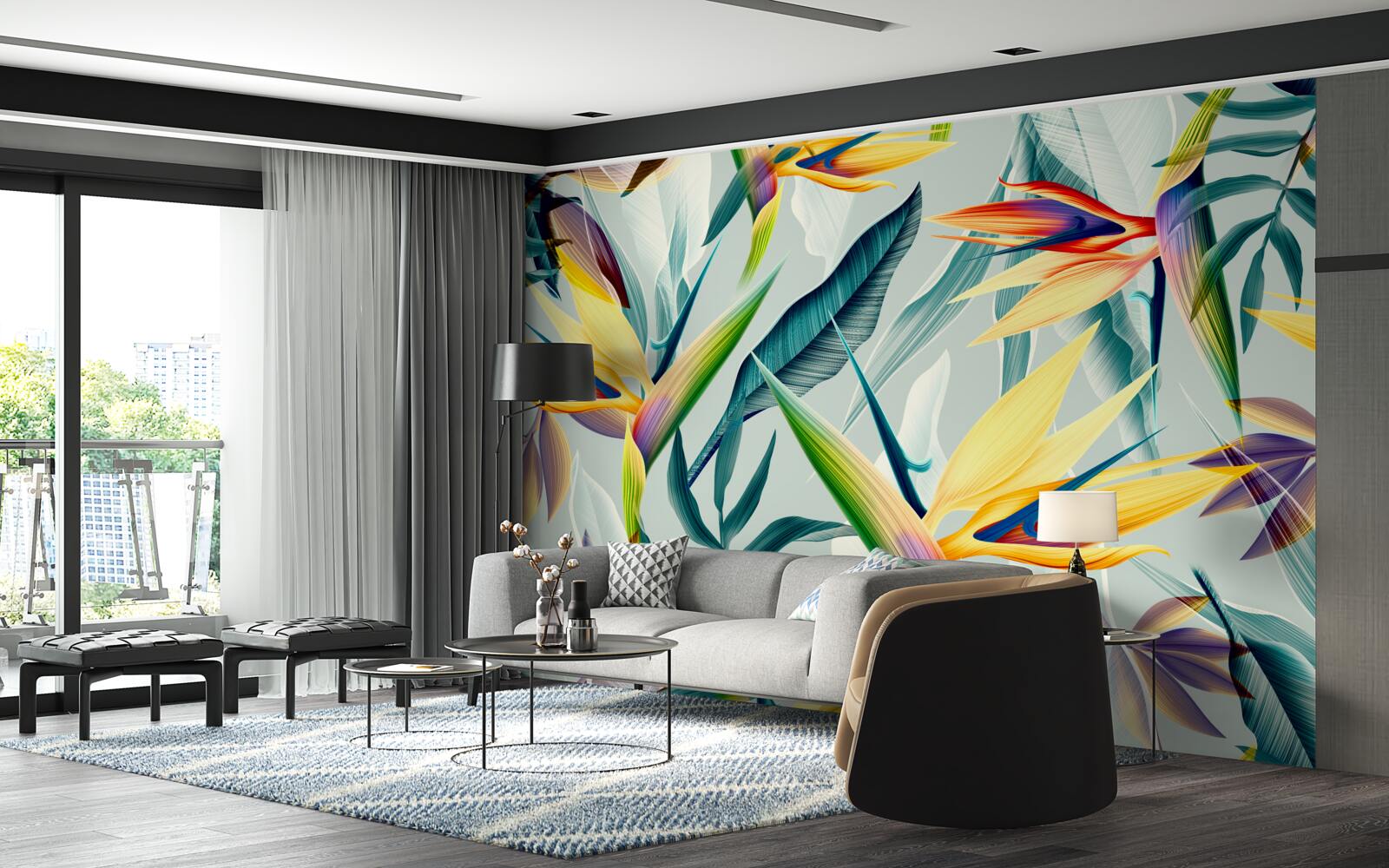 Фотошпалери листя різних кольорів у тропічному лісі