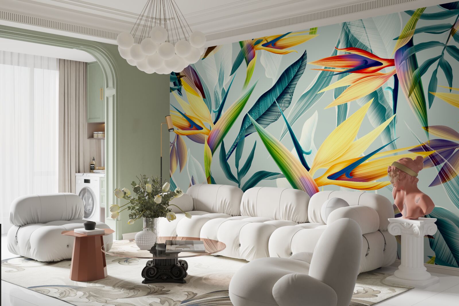 Фотошпалери листя різних кольорів у тропічному лісі