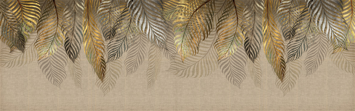 Фотошпалери золотисте листя папороті на коричневому тлі