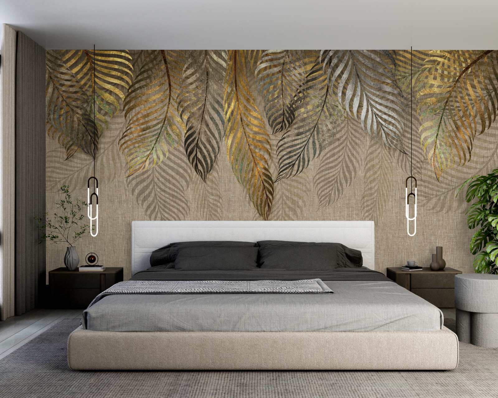 Фотошпалери золотисте листя папороті на коричневому тлі