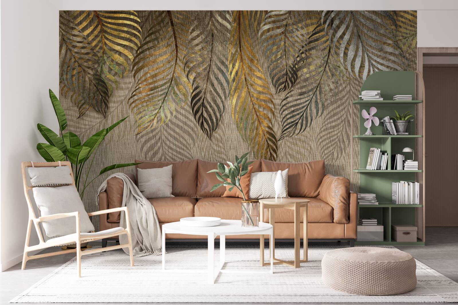 Фотошпалери золотисте листя папороті на коричневому тлі