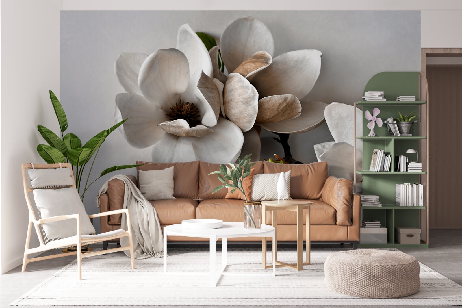 Фотошпалери гілки з білими квітами на сірому тлі