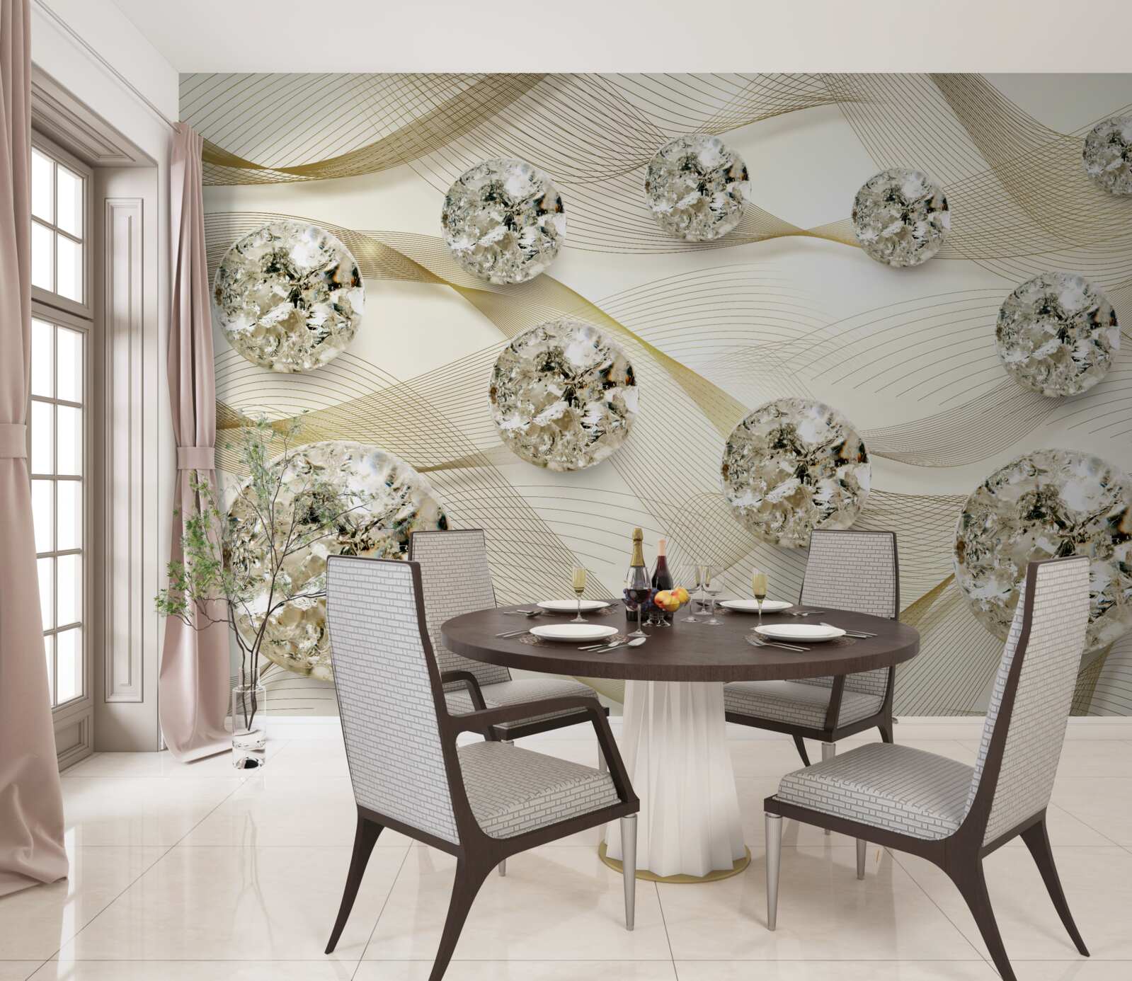 Фотошпалери ніжні шовкові вироби, прикрашені діамантами